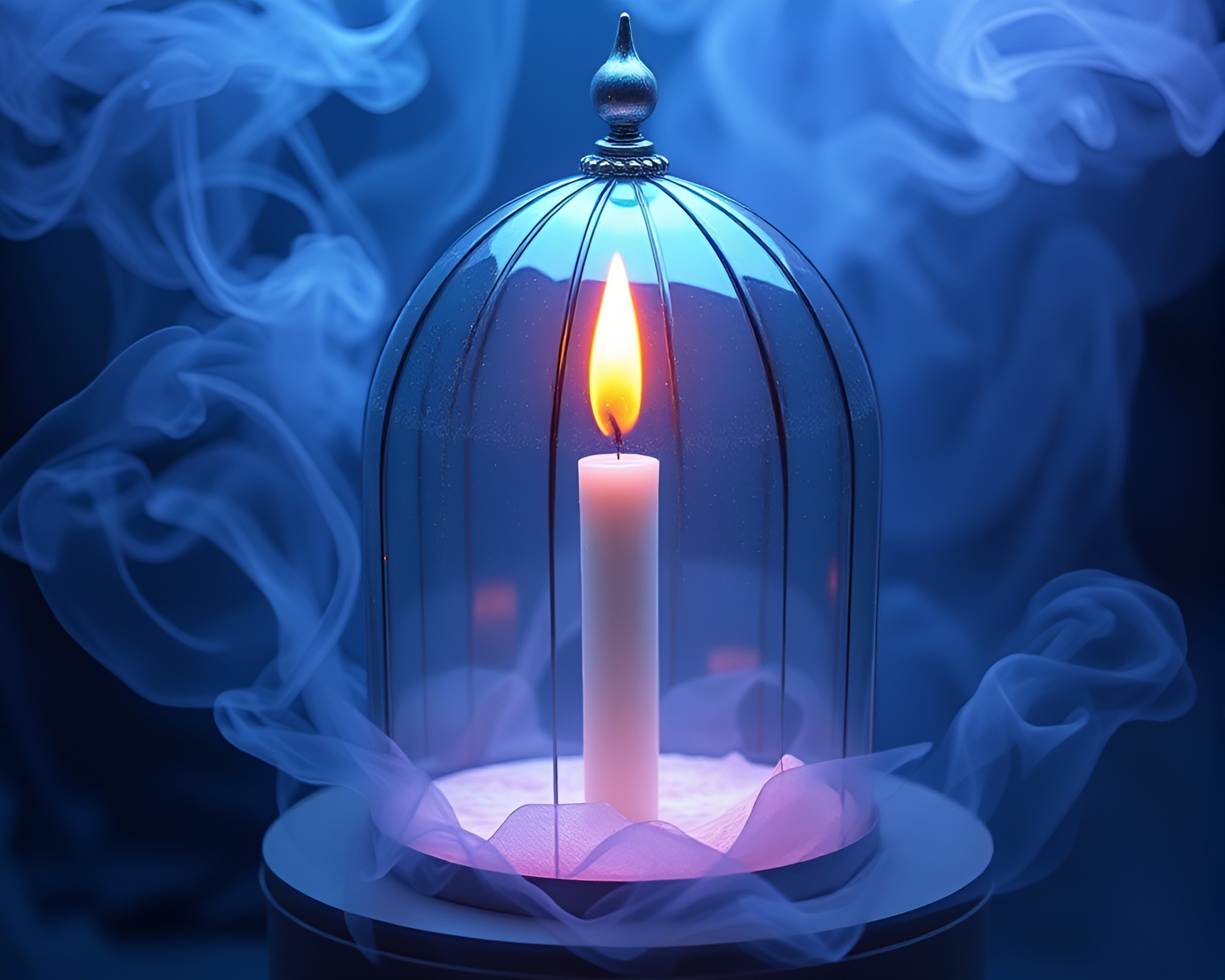 Ethereal Candle Smoke Dancing in Stained Glass Dome – free AI stock image