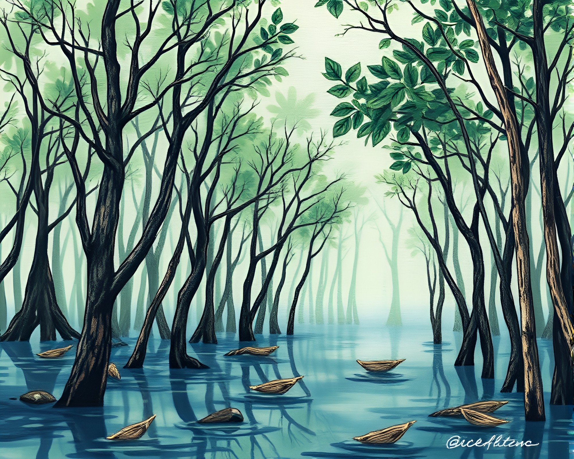 Enchanted Mangrove Swamp with Embroidered Details – free AI stock image