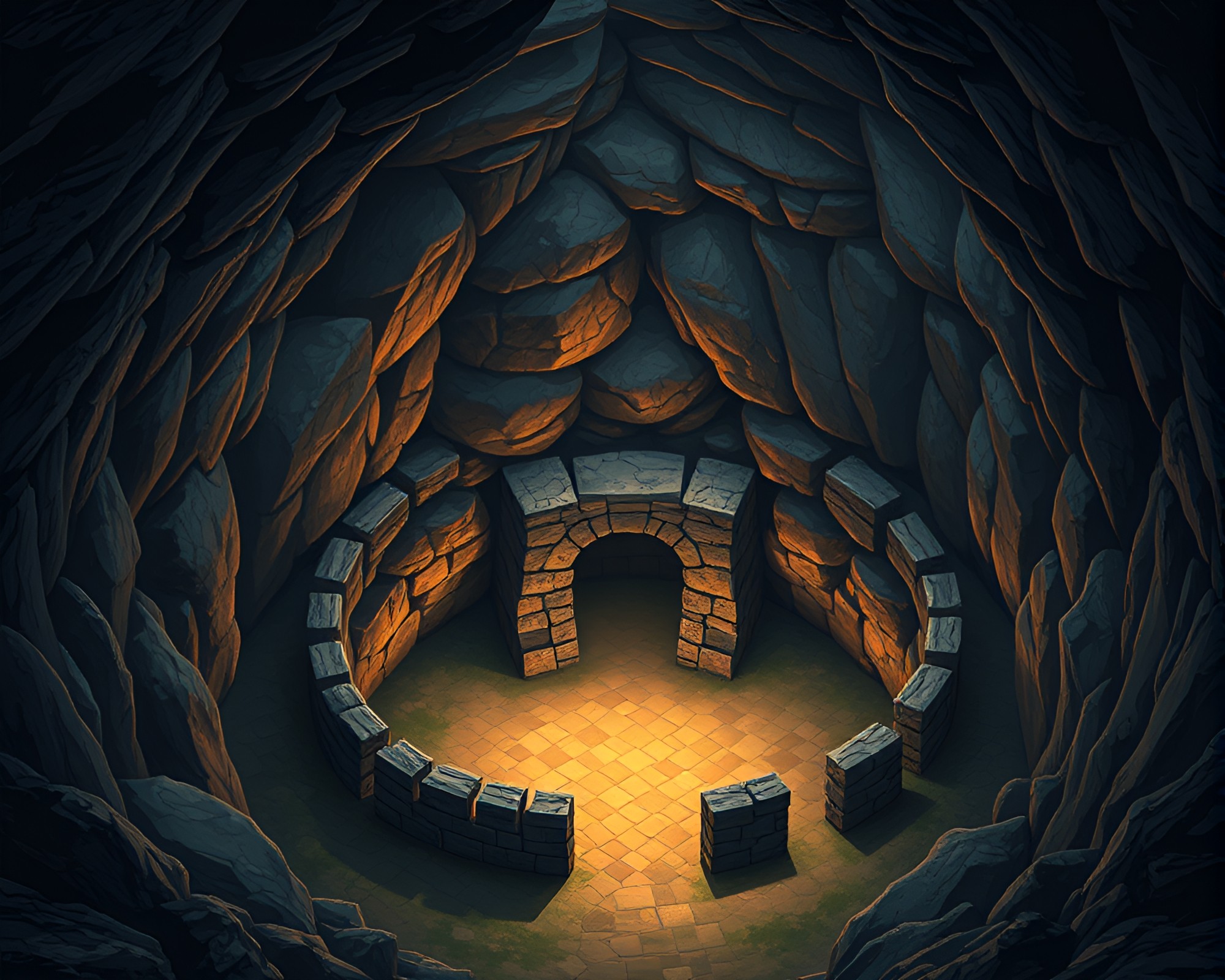 Gilded Stone Circle in Isometric Darkness – free AI stock image