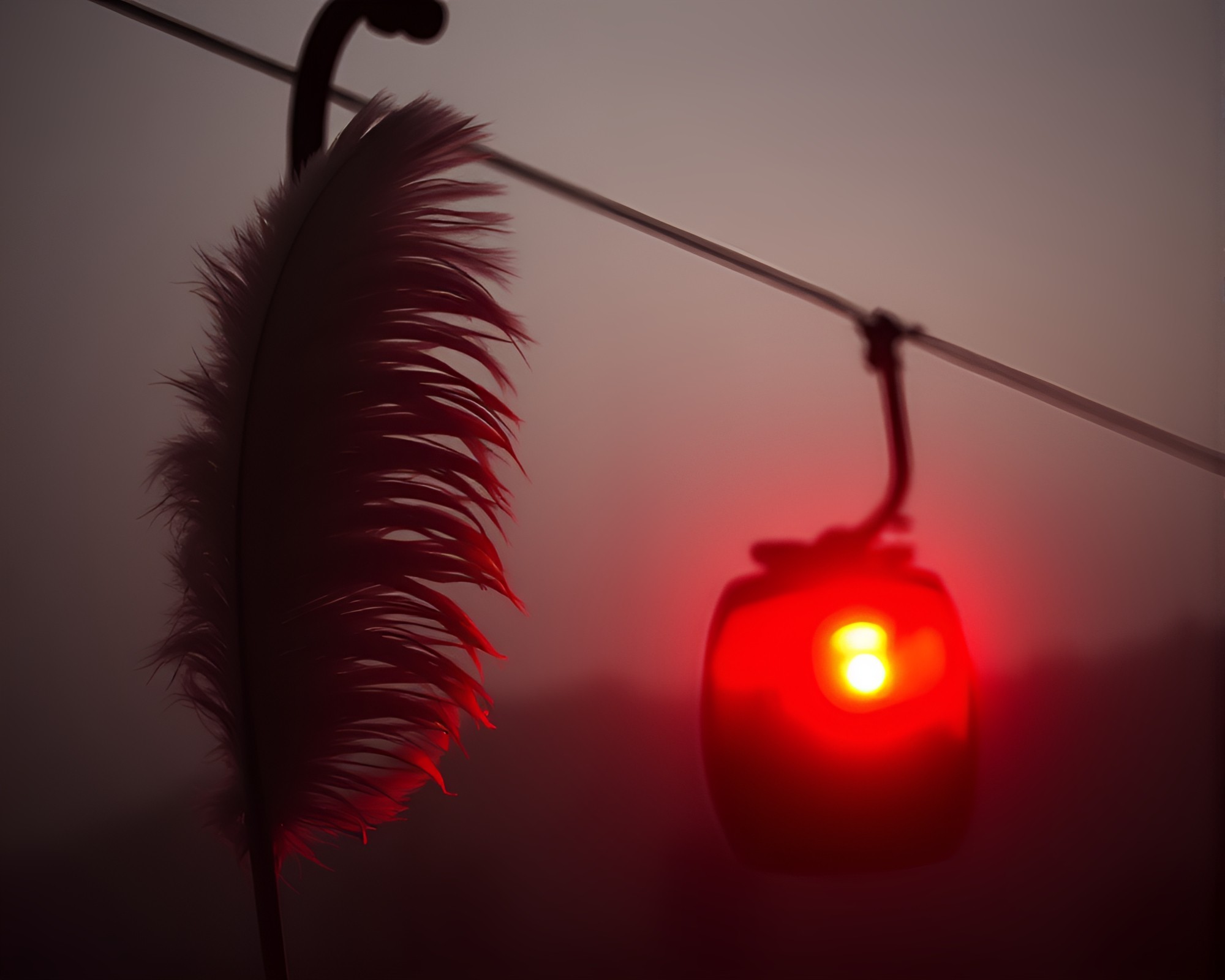 Monochrome Red Cable Car Silhouette Feather Dusting Scene – free AI stock image