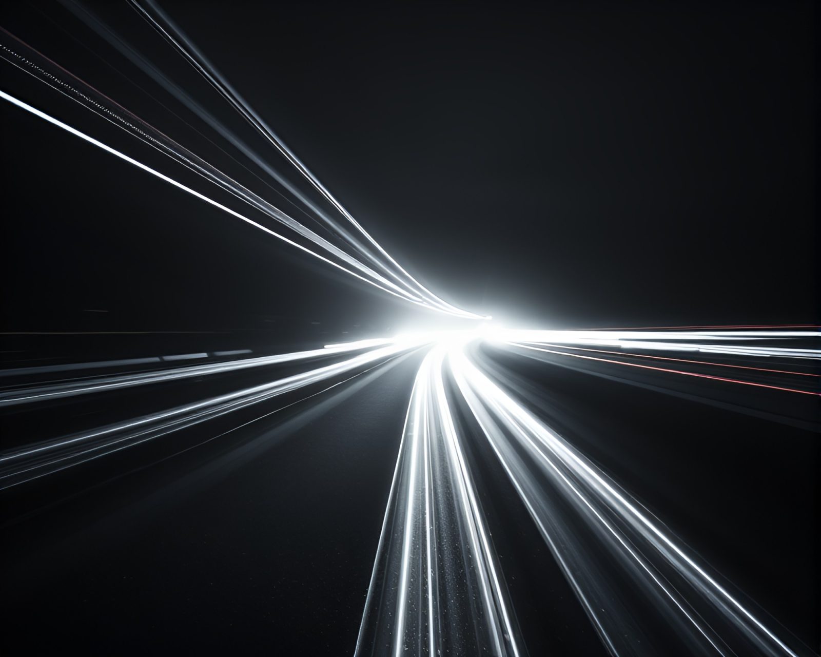 Dark underwater scene with glowing submarine light trails