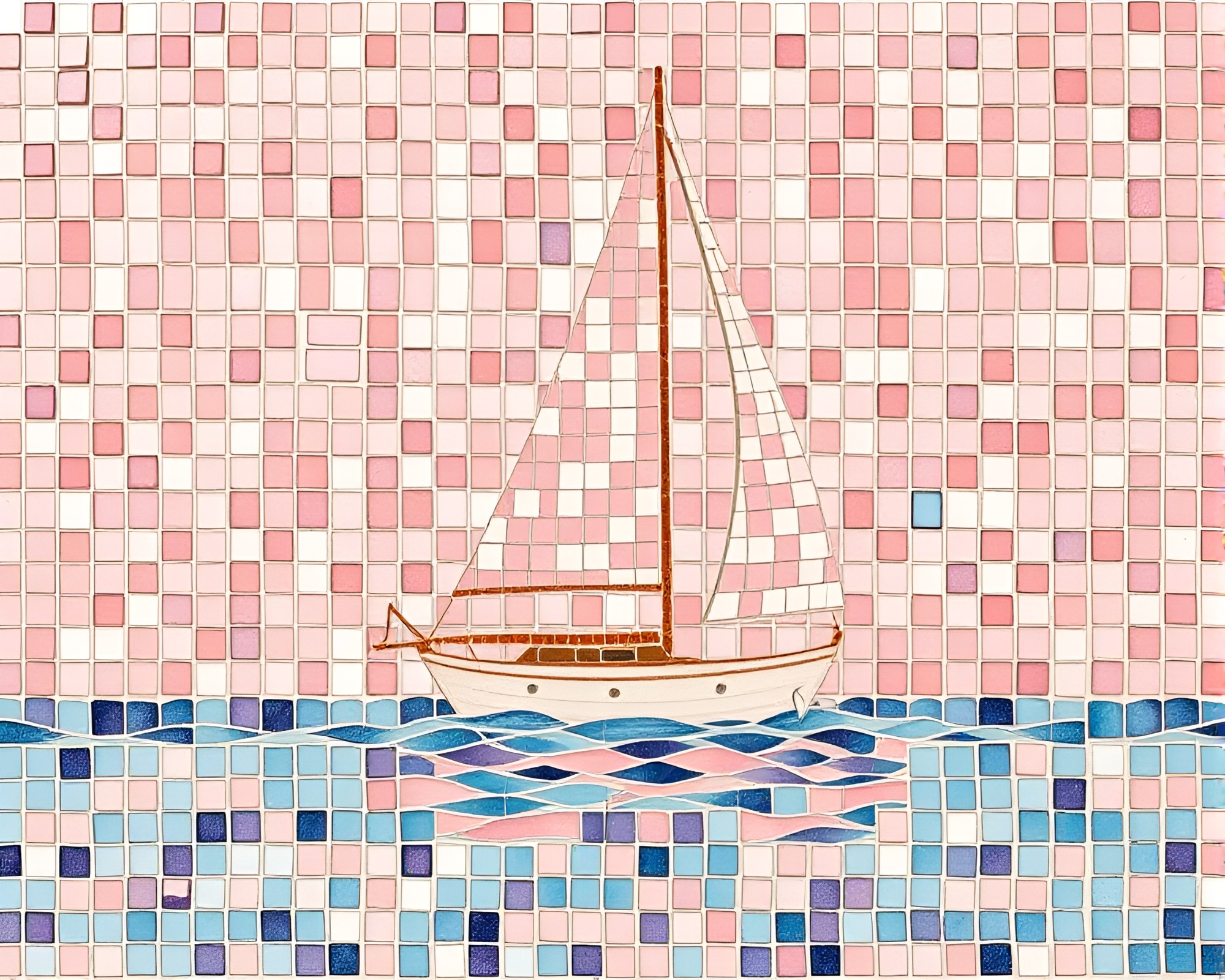 Soft Blush Solar Sailboat Tri-Tone Mosaic – free AI stock image