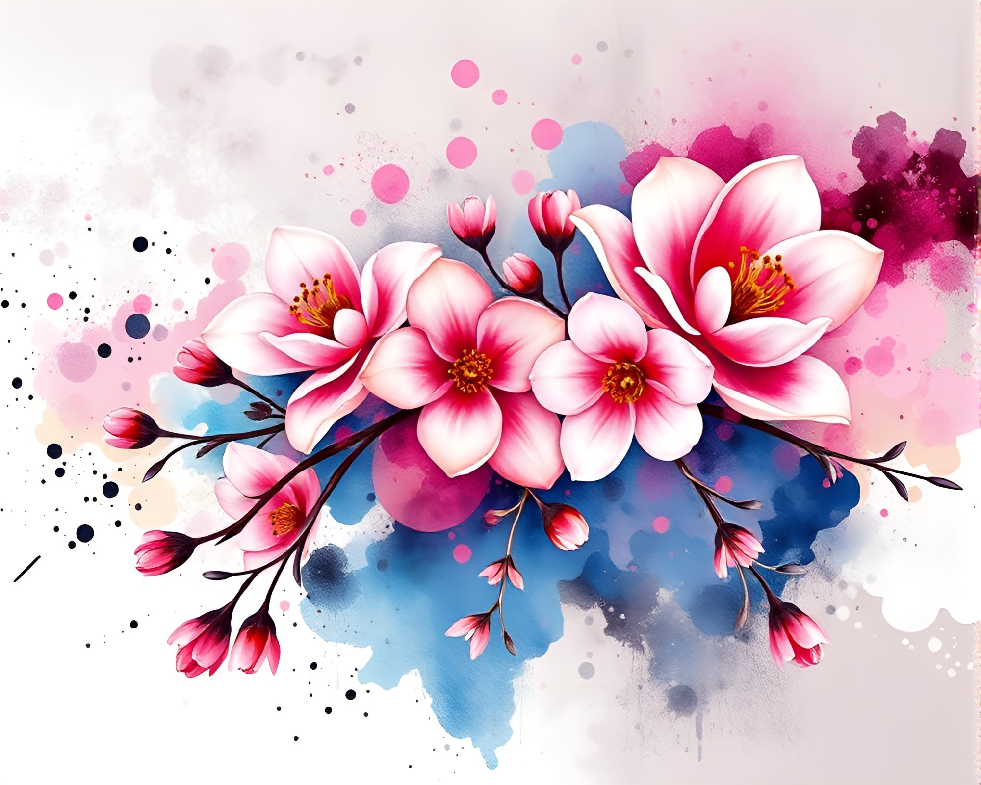Watercolor Blooms Silk Kimono Art Design – free AI stock image