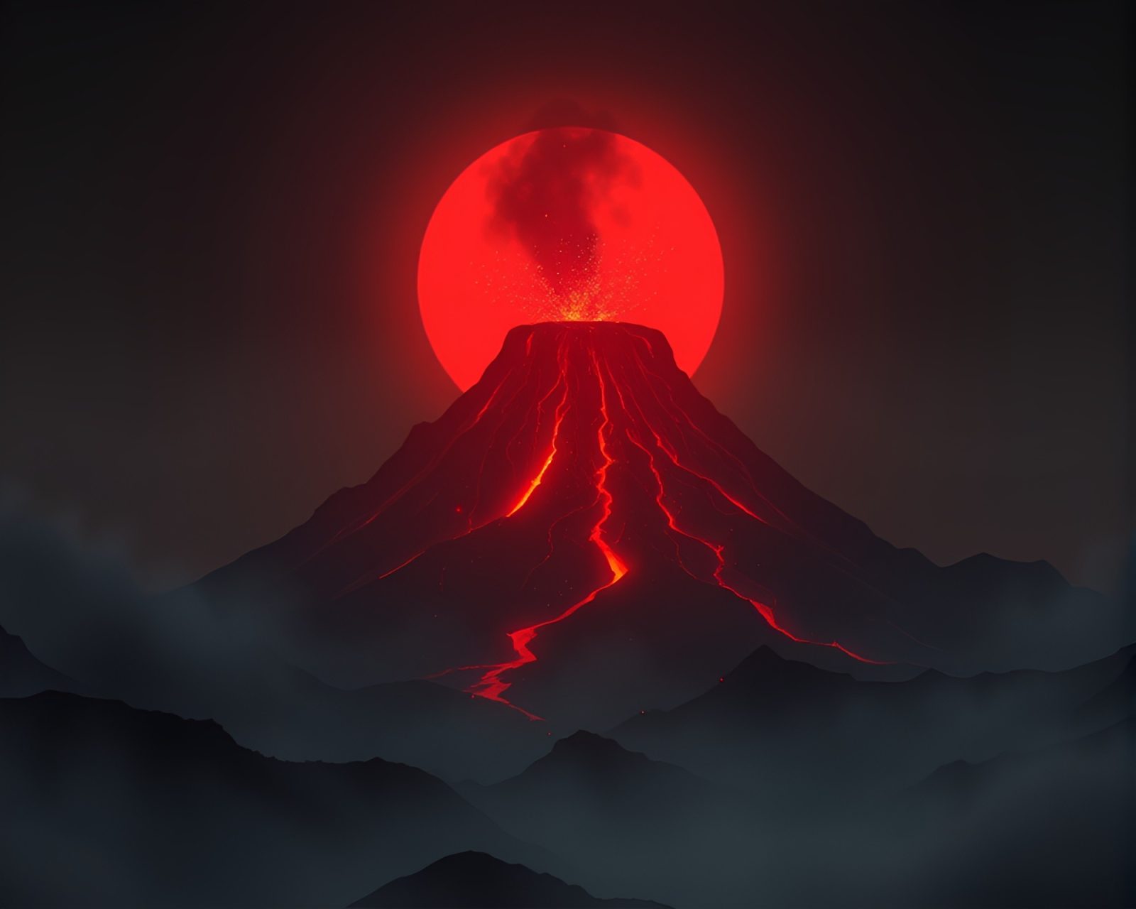 Eerie studio shot of haunted mirror glowing red