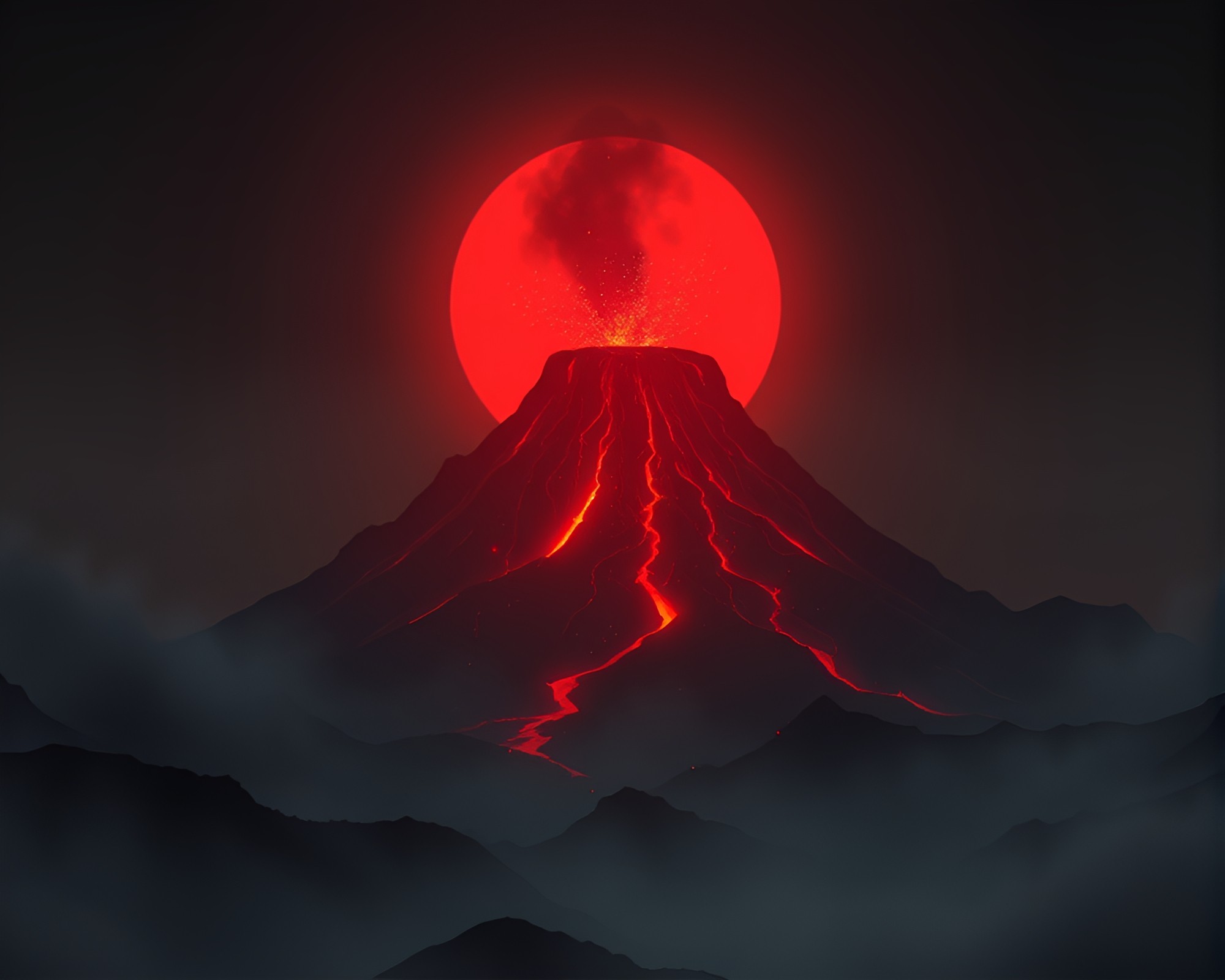 Haunted Mirror Emits Volcano-Red Glow in Vector Art – free AI stock image