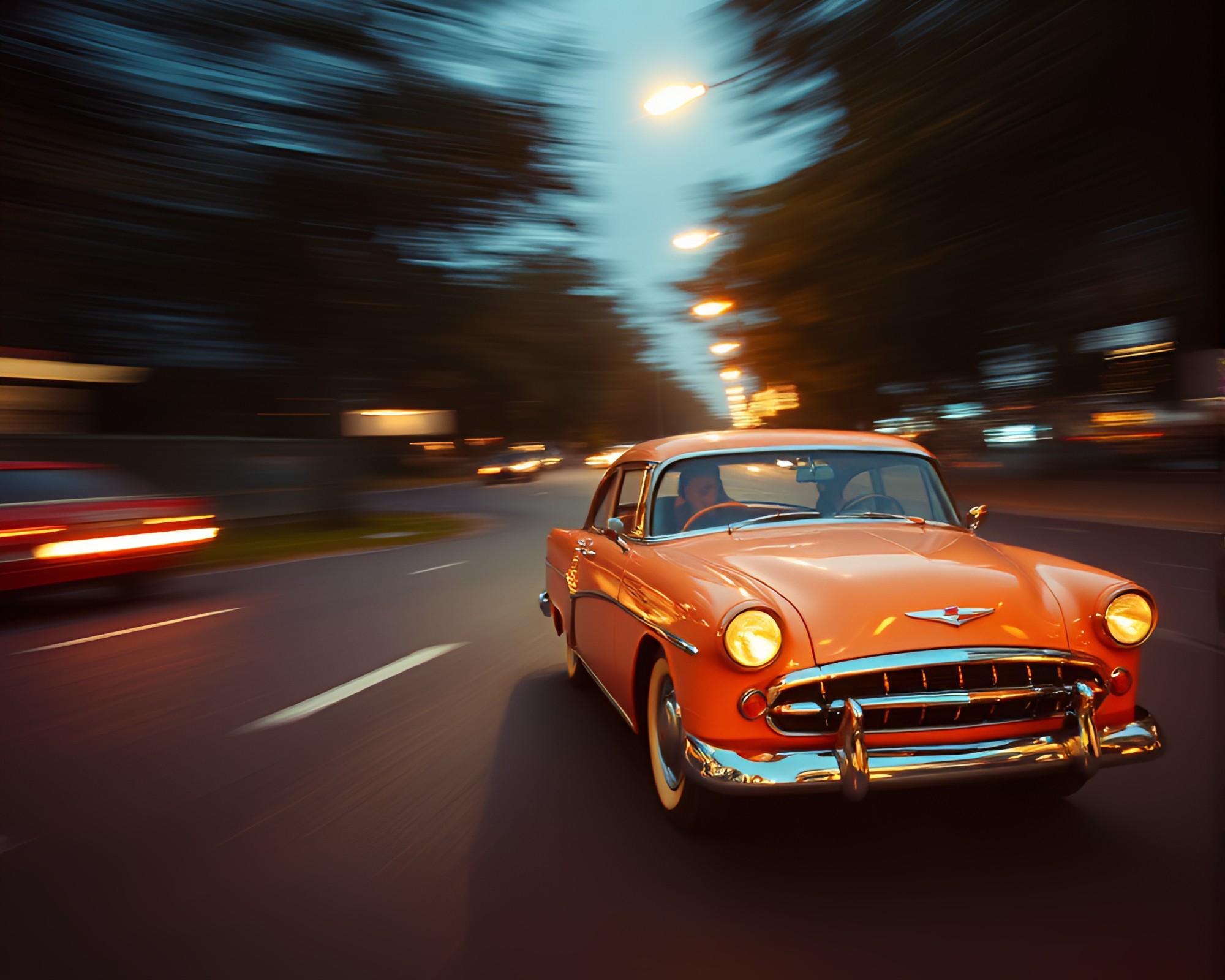 Vintage Car in Rose Gold Glow – free AI stock image