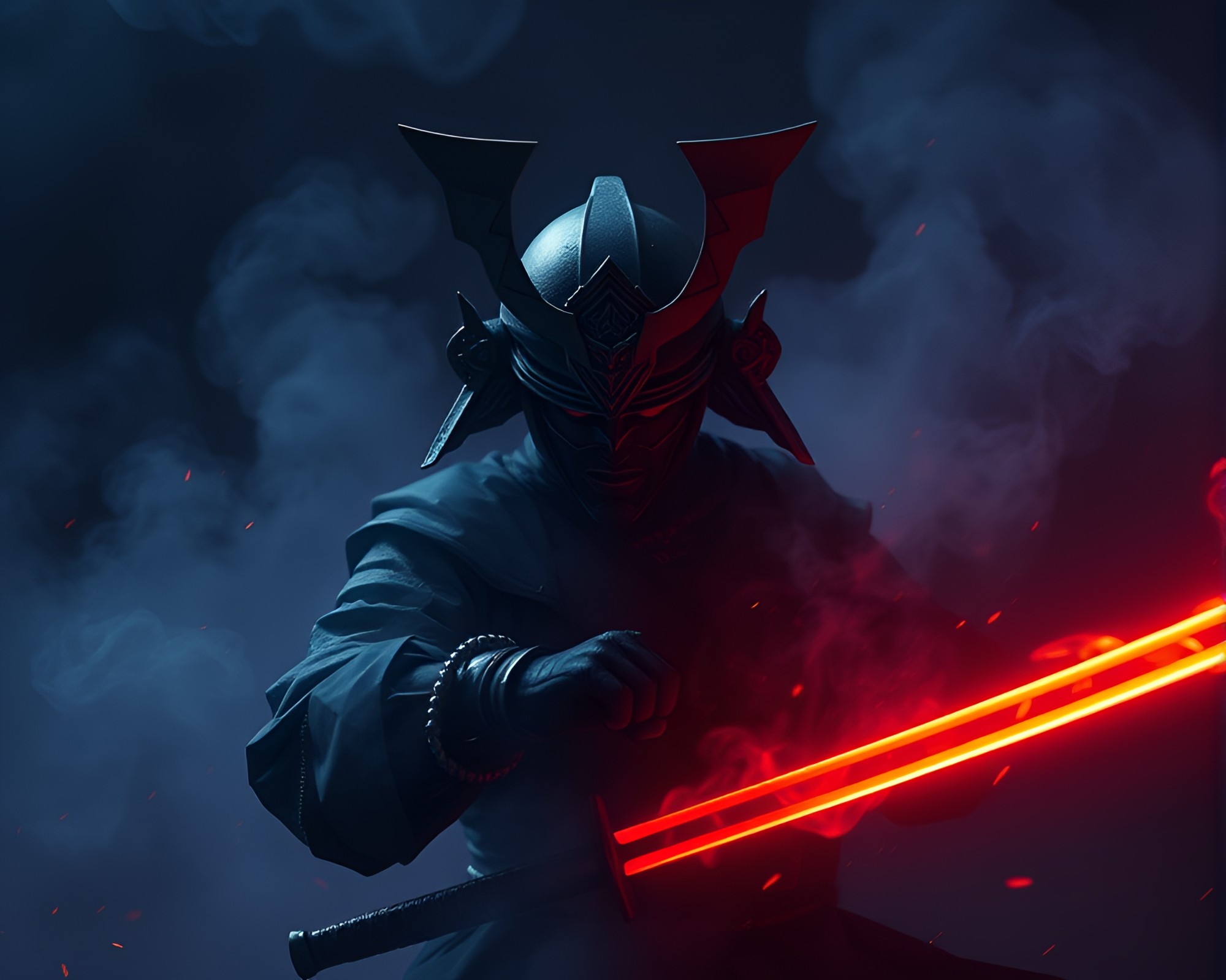 Dystopian Samurai Sword Amidst Steam Vapor with Light Streaks – free AI stock image