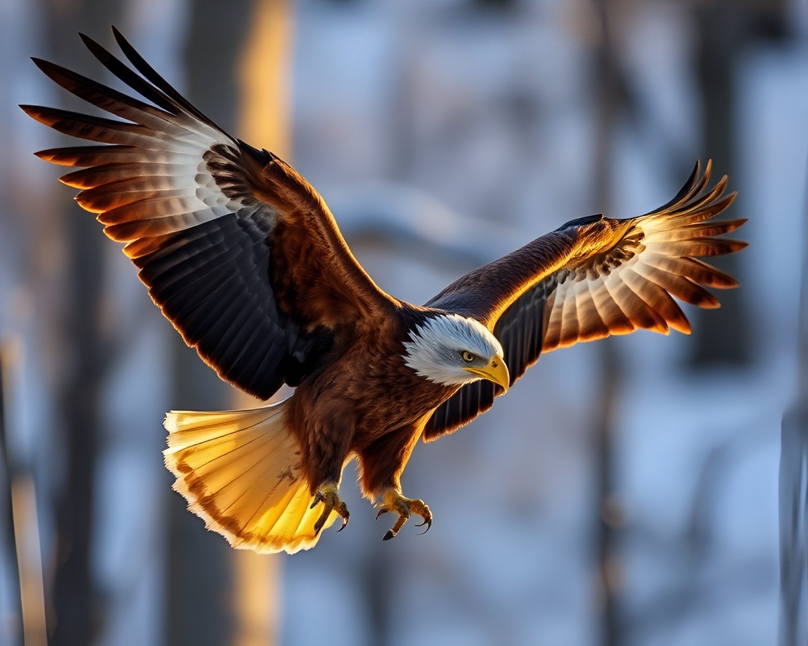 Majestic eagle in intricate wood grain with warm glow