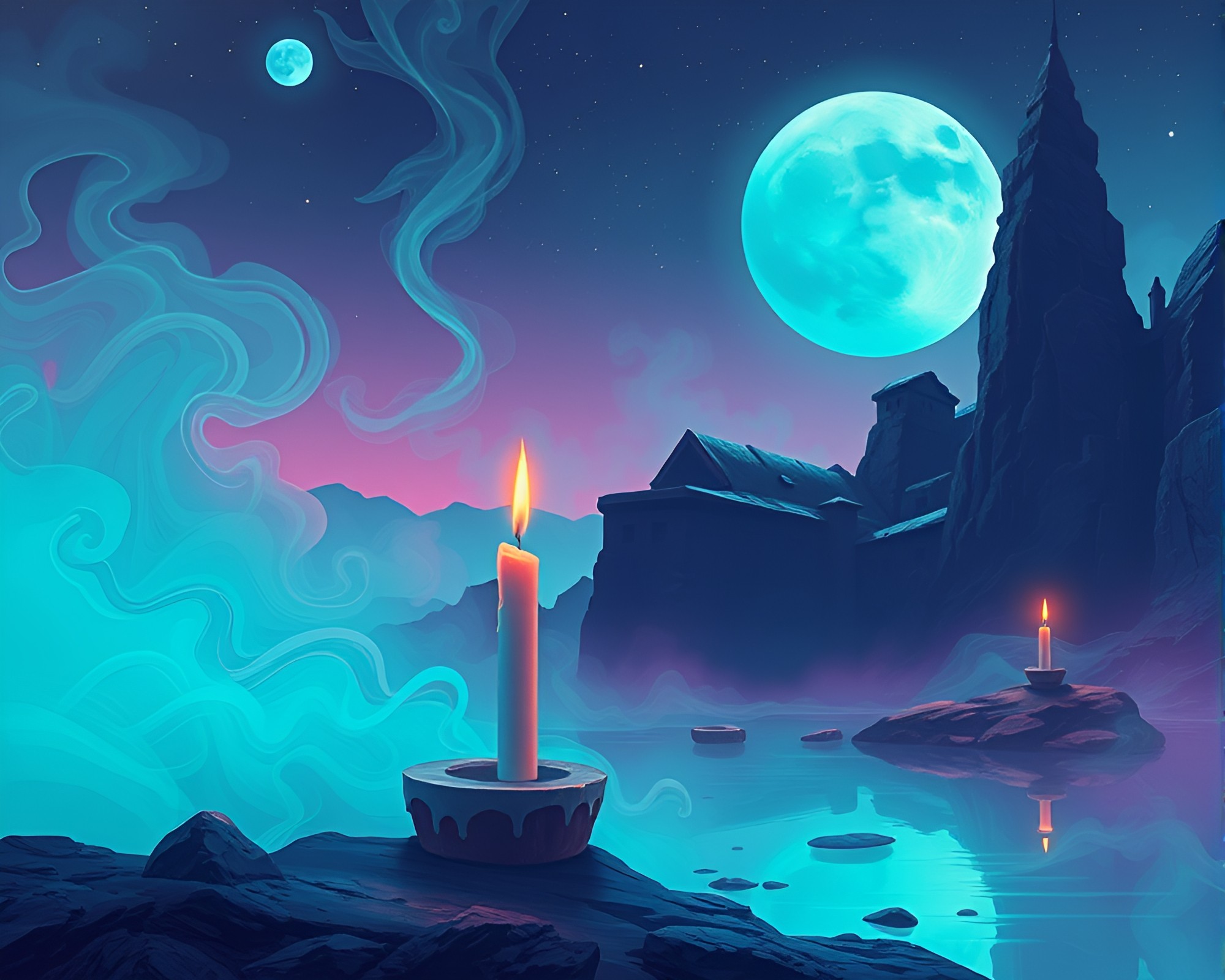 Candle Smoke Dreamscape in Turquoise Hues – free AI stock image