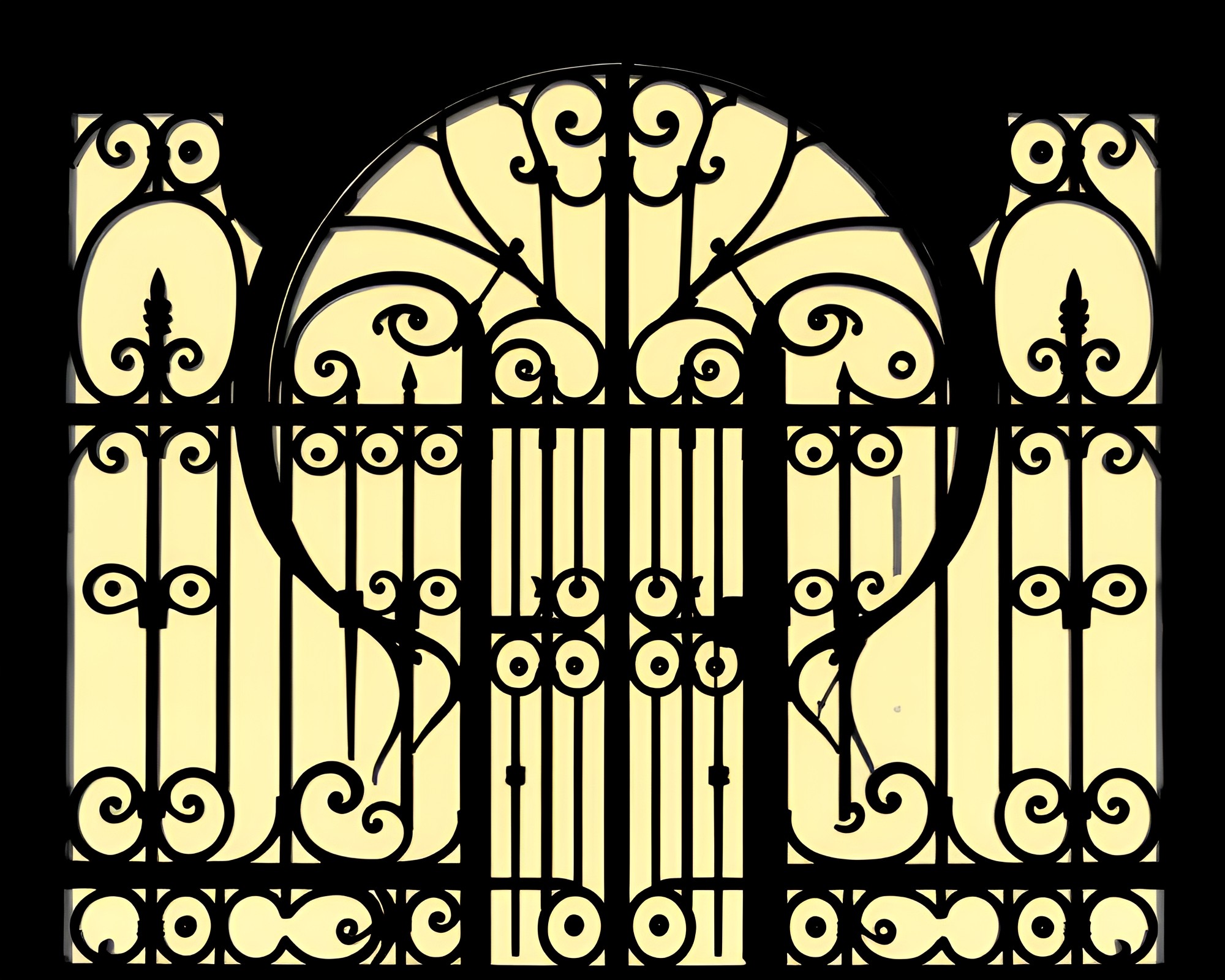 Gothic Silhouette: Wrought Iron Gate Twilight Scene – free AI stock image