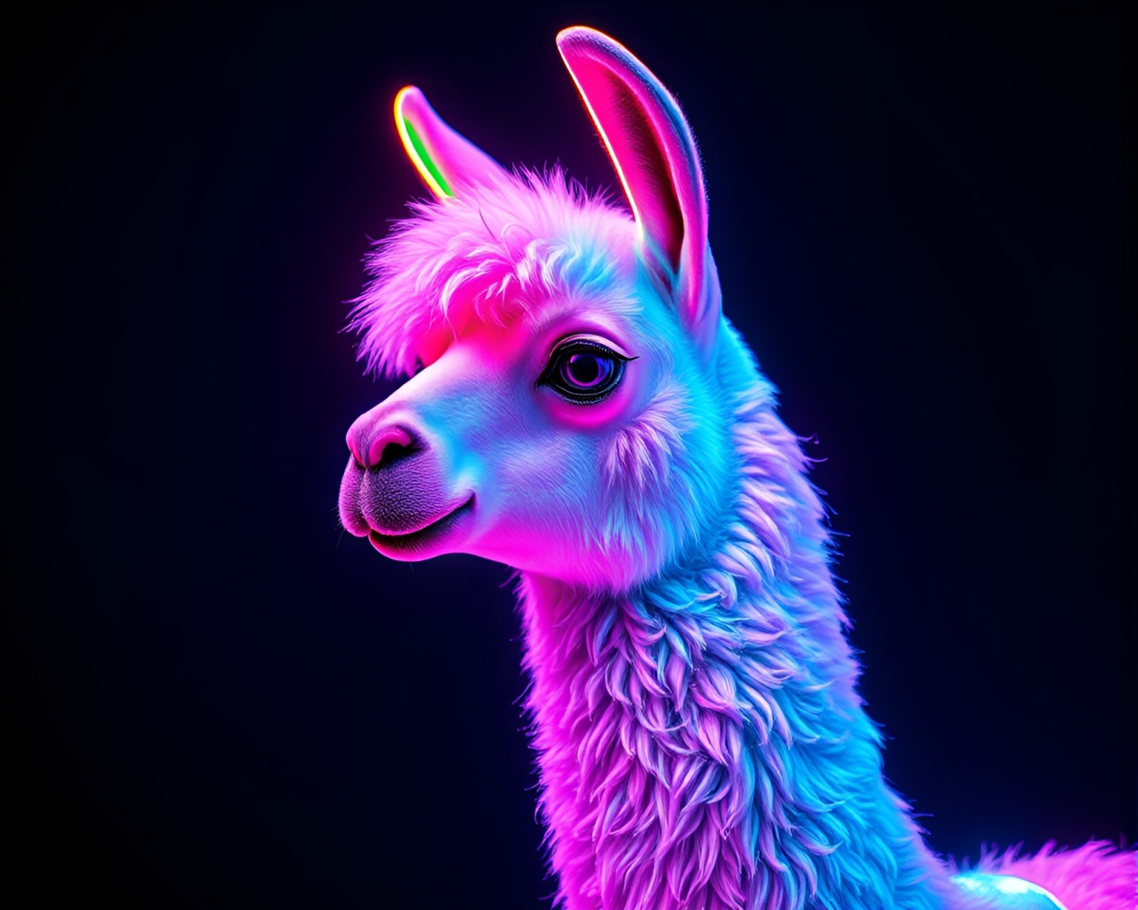 Vibrant llama with neon tubing in starry galaxy hues