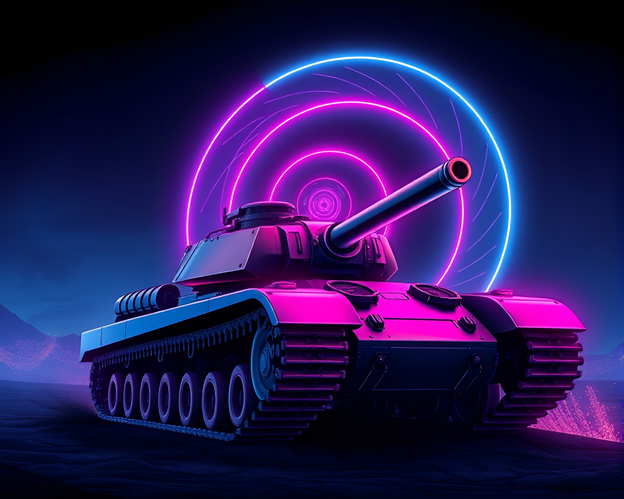 Fibonacci Spiral Tank: Neon Armor Illustration – free AI stock image