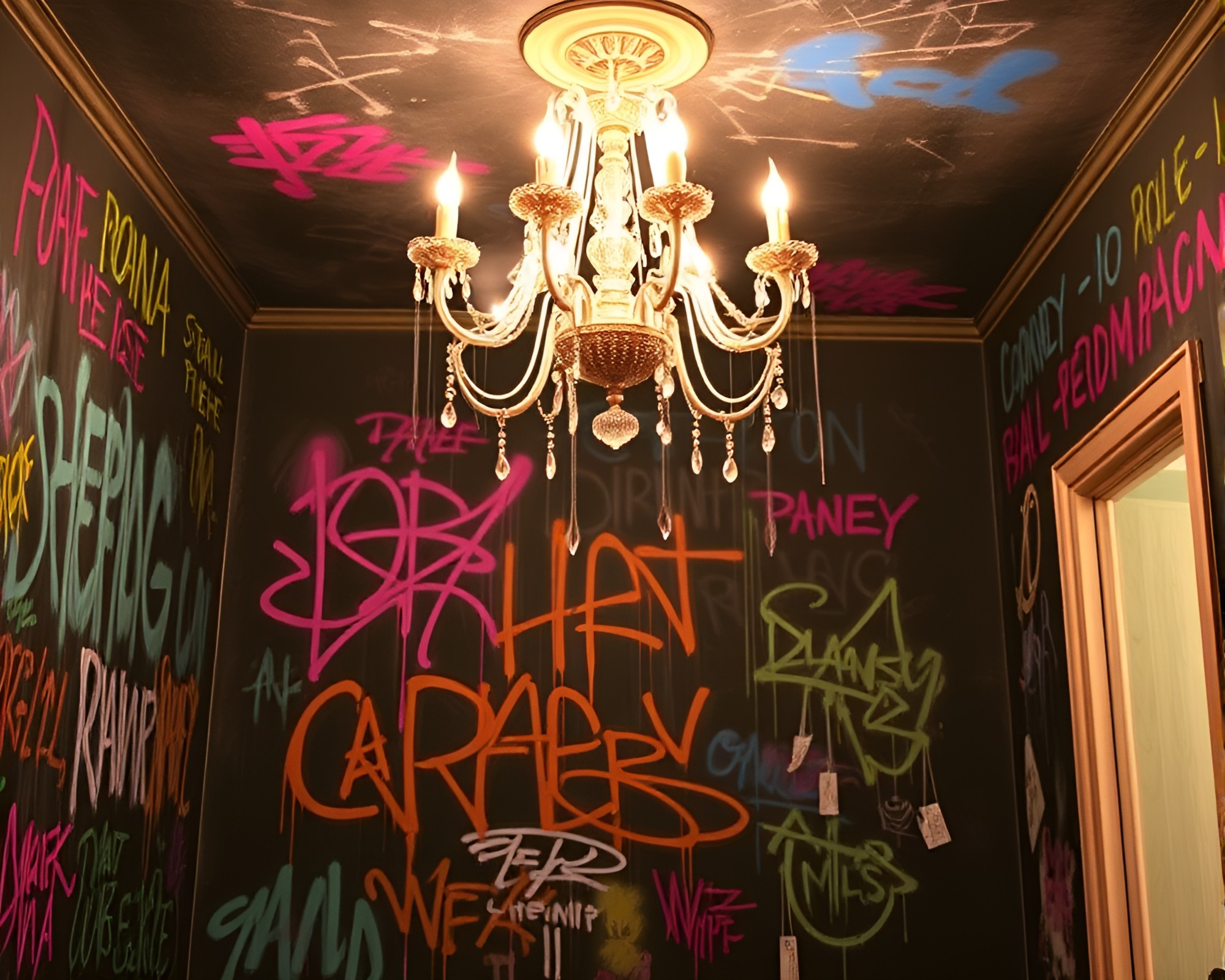 Chandelier Graffiti in Retrowave Style – free AI stock image