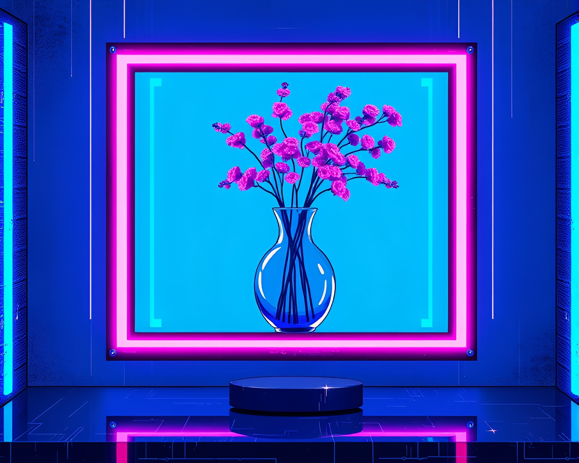 Cyberpunk Vase: A Cobalt Blue Frame Within Frame – free AI stock image