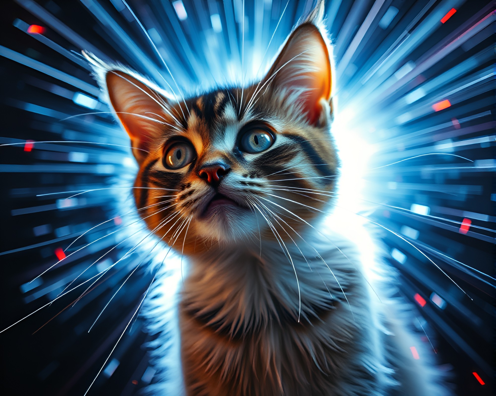 Surreal Zoom Burst Schrodinger’s Cat Photocollage – free AI stock image