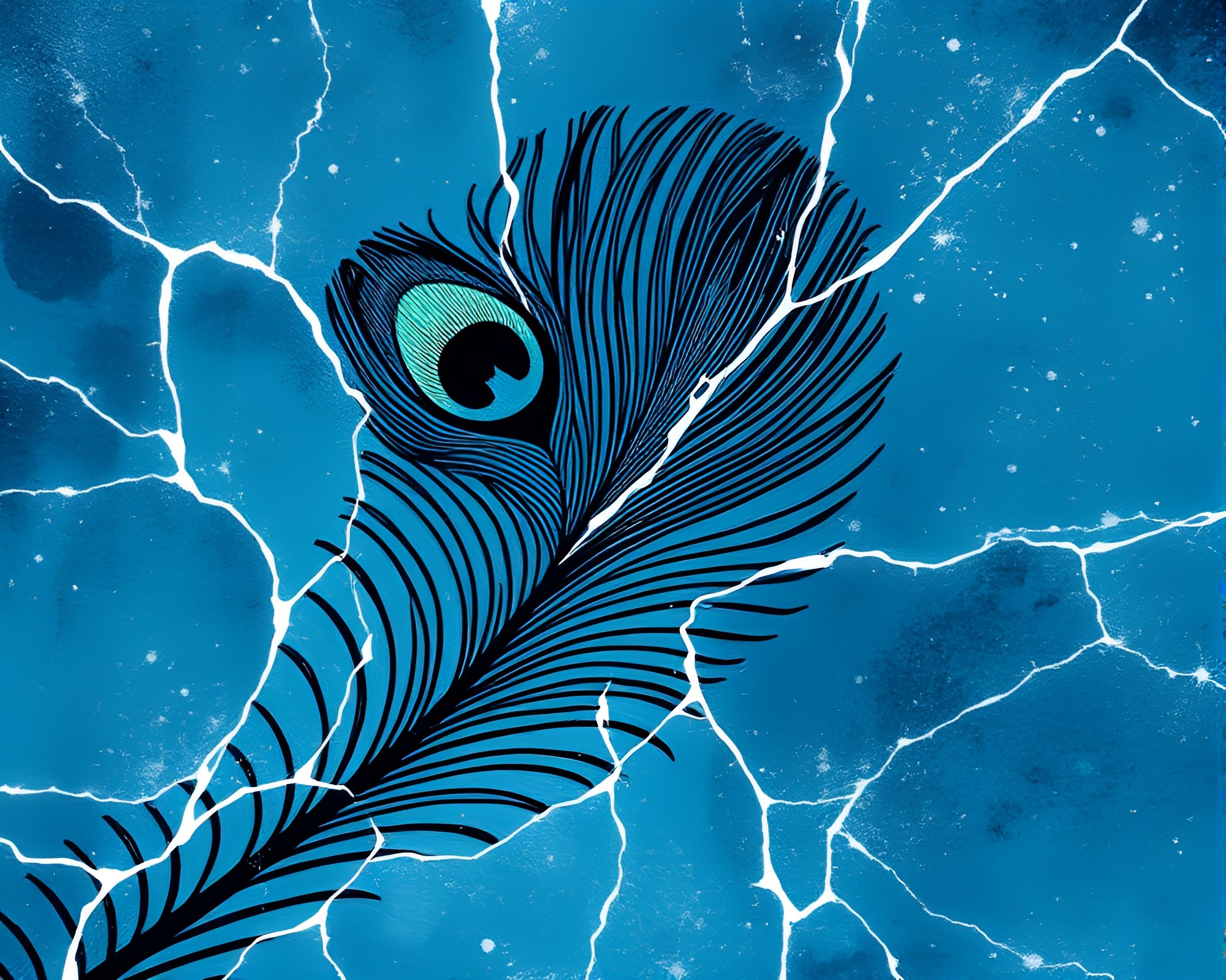 Peacock Feather Cosmic Ice Crack Reflection – free AI stock image