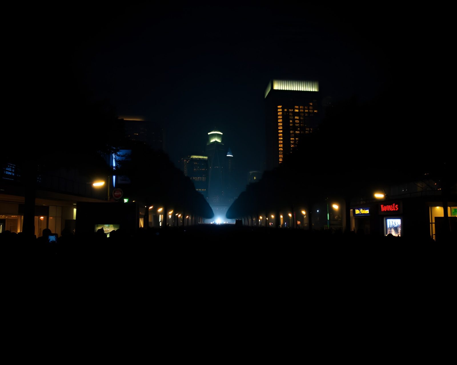 A mesmerizing cityscape with sloth silhouettes under neon lights