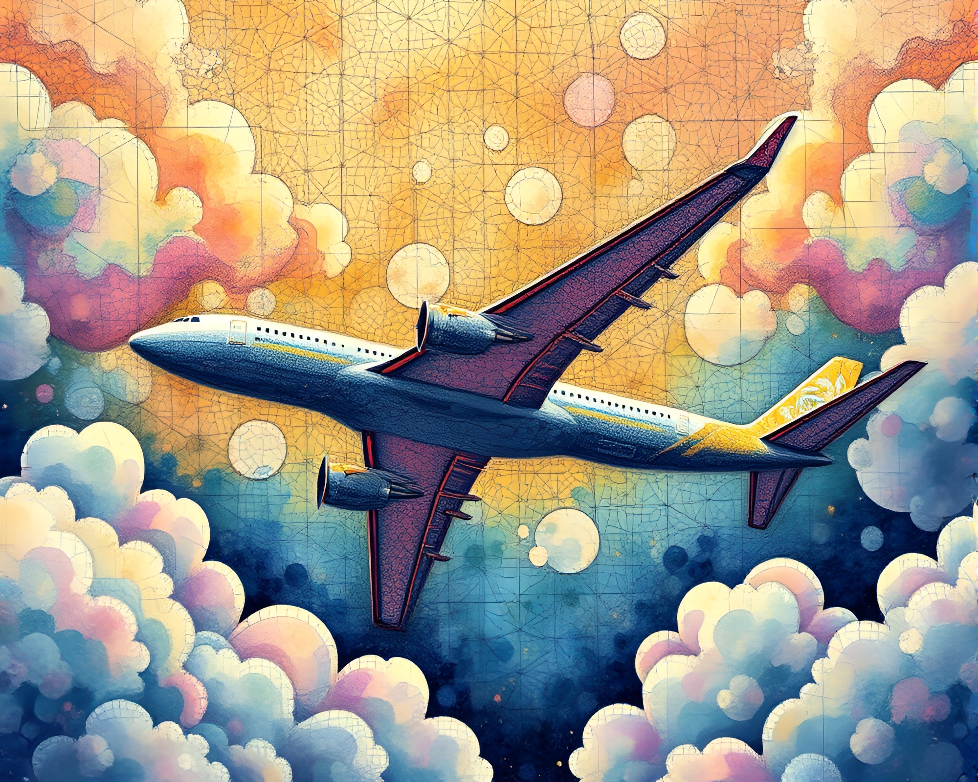Airplane Pointillism Masterpiece with Intricate Patterns – free AI stock image