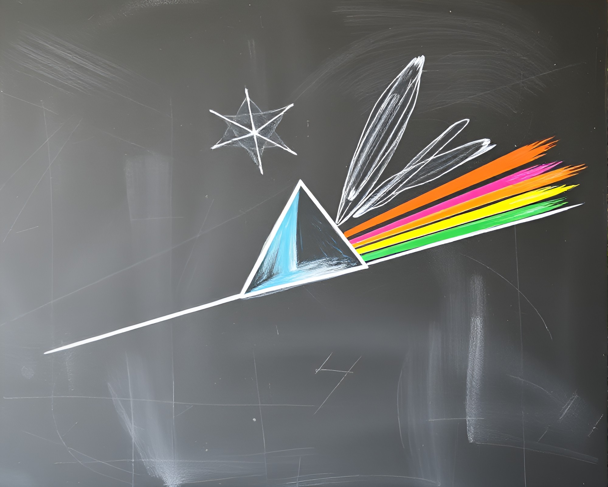 Prism Refraction: Hand-painted Fan under Chalkboard Glow – free AI stock image