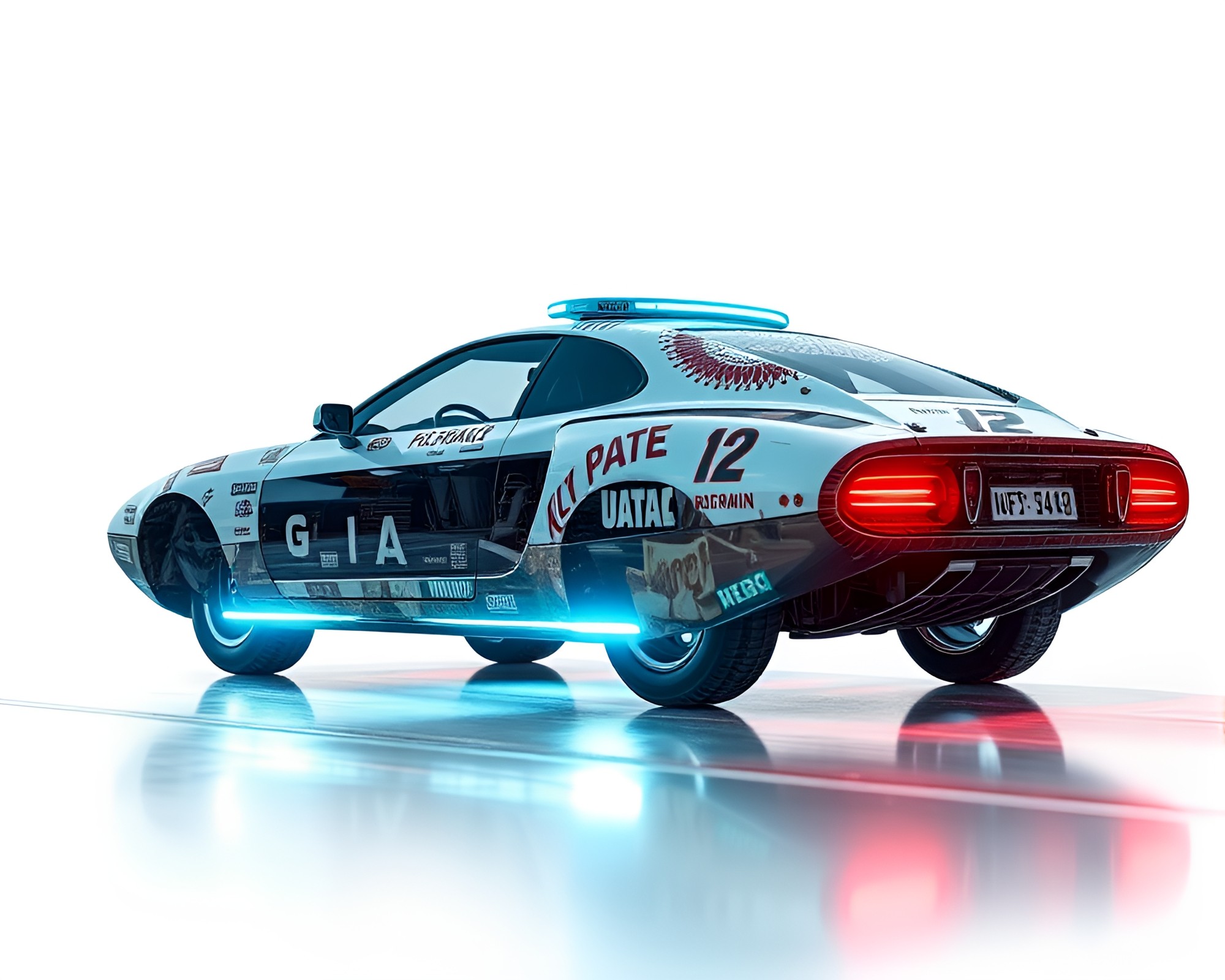 Futuristic Hover Car Collage in Bright Midday Sun – free AI stock image