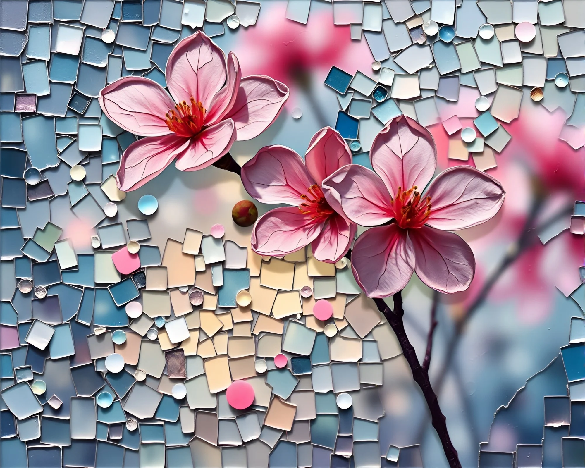 Fragmented Mosaic Blossom: Acid Wash Spring Fantasy