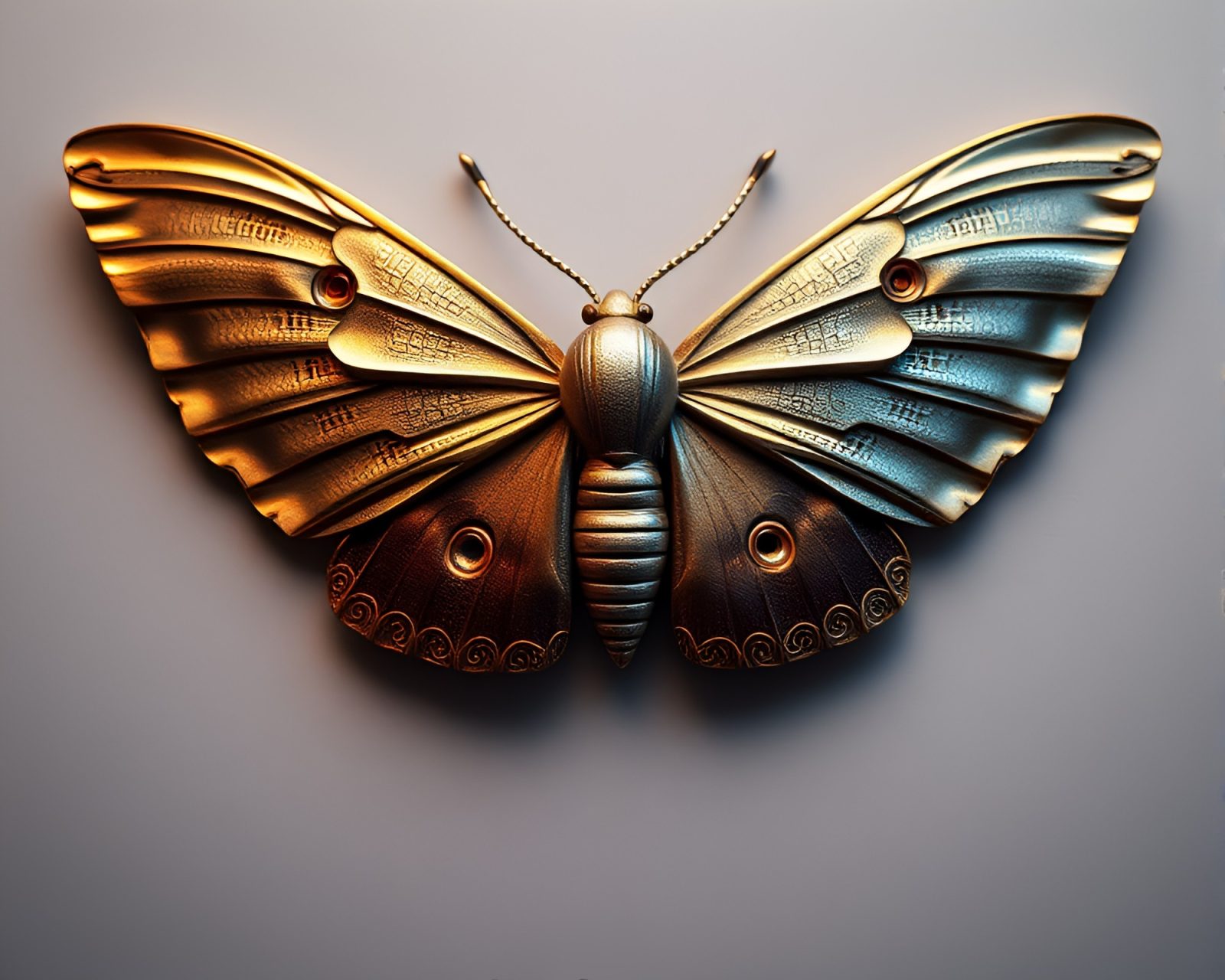Beautiful detailed moth with metallic sheen on unique background