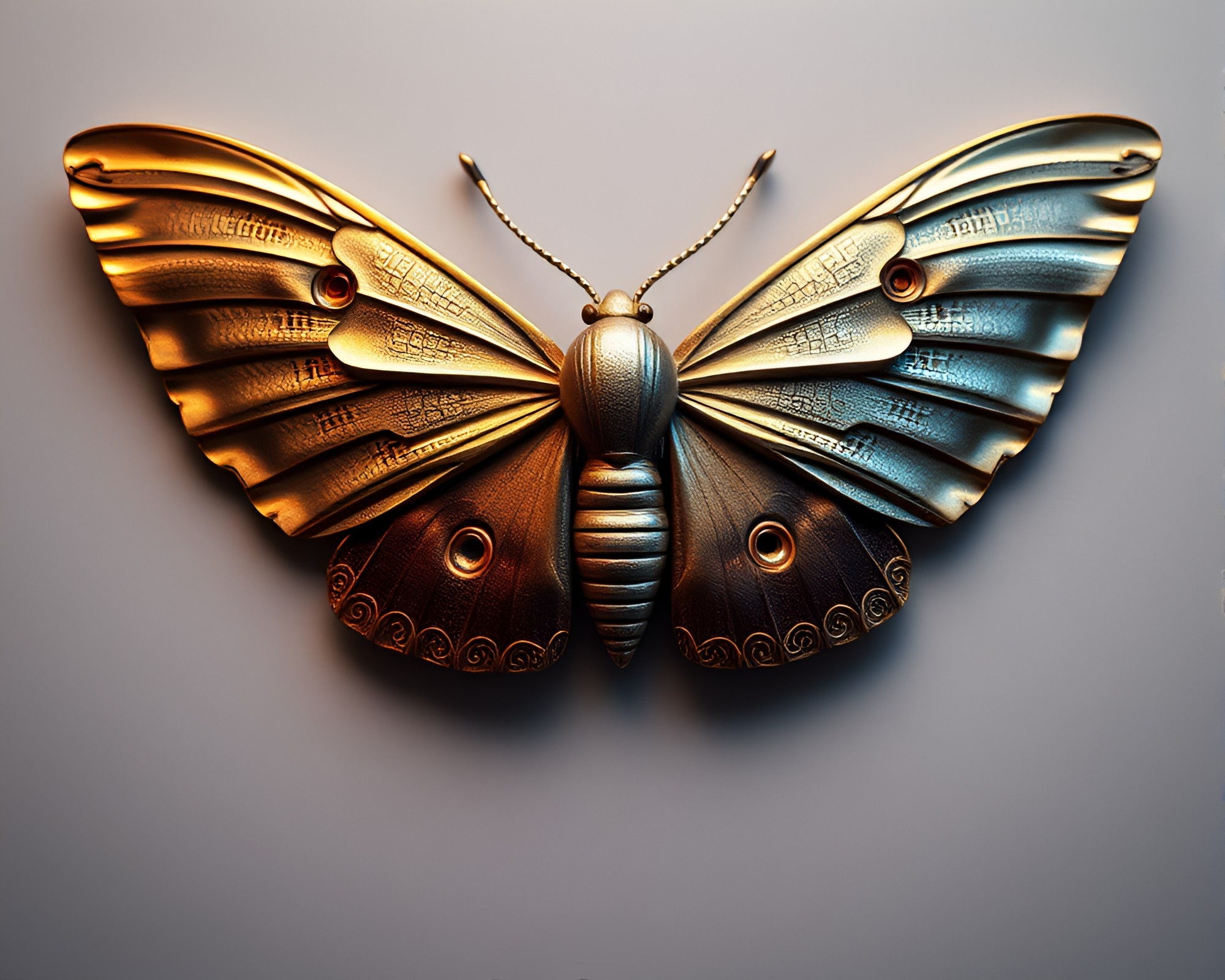 Ethereal Moth in Metallic Tri-Tone Elegance – free AI stock image