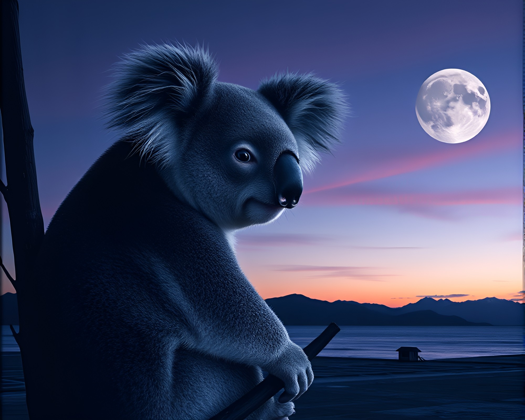 Minimalist Koala Collage in Polar Twilight – free AI stock image