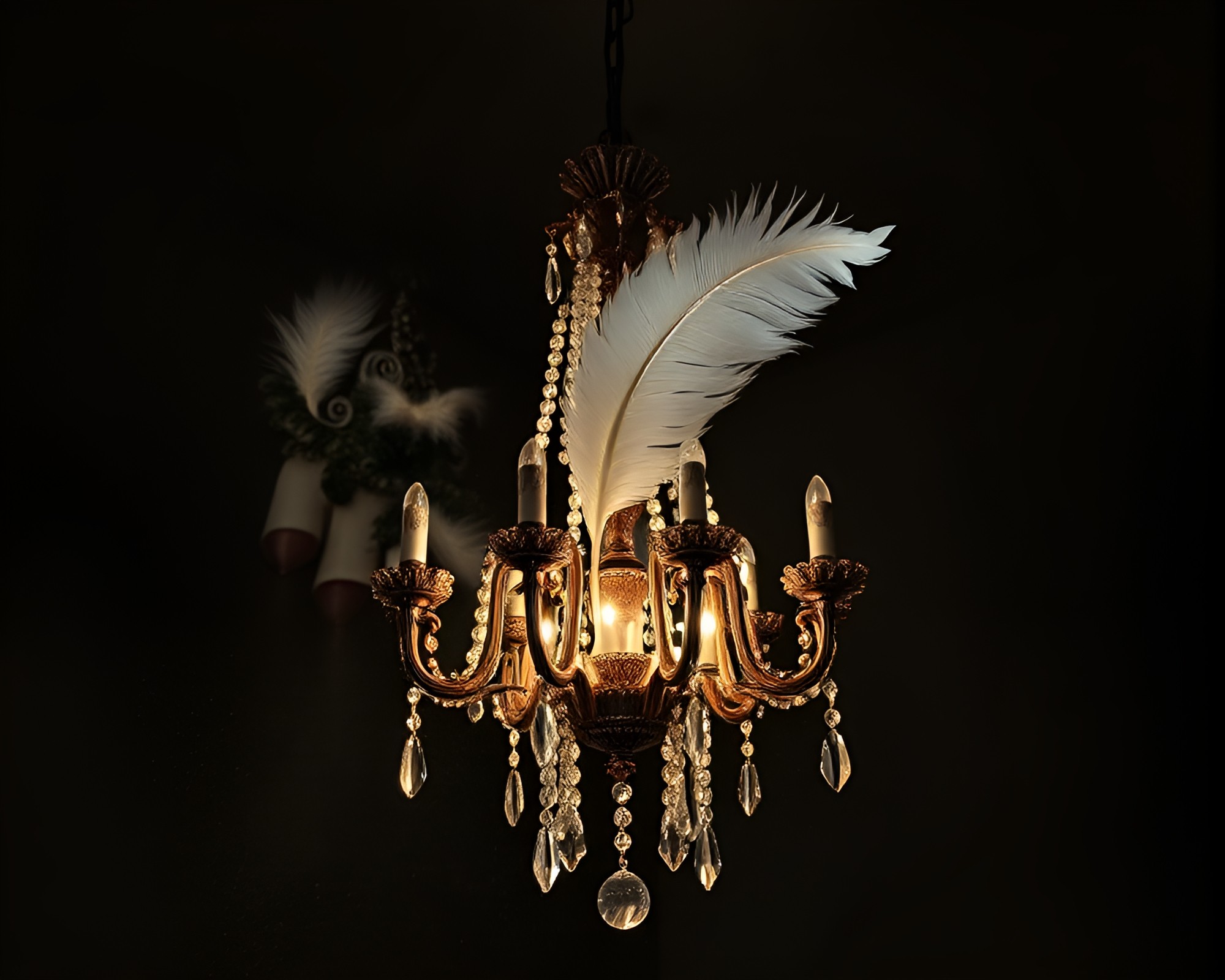 Victorian Chandelier Feathers: Photocollage Shadow Dusting – free AI stock image