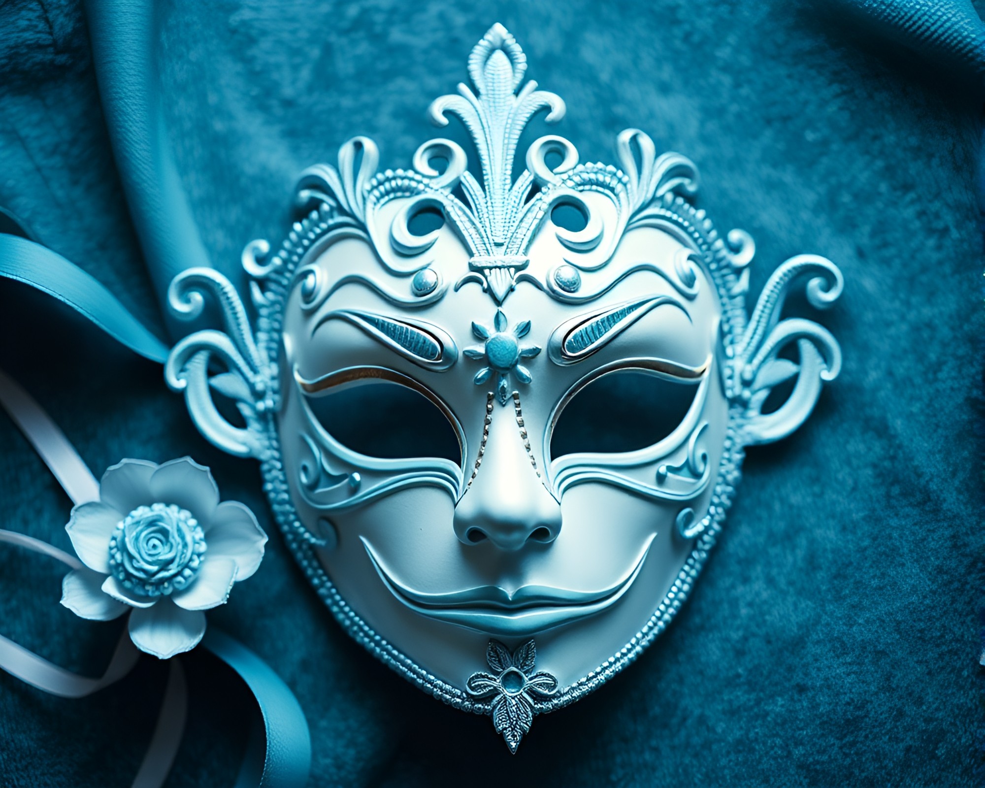Ice-Blue Venetian Mask Center Composition – free AI stock image