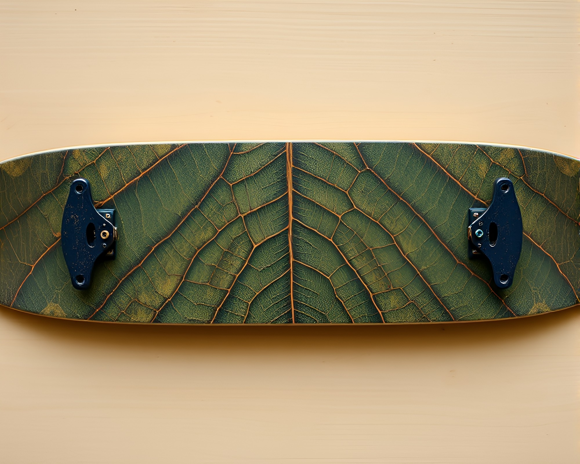 Skateboarder riding on intricate leaf vein pattern – free AI stock image