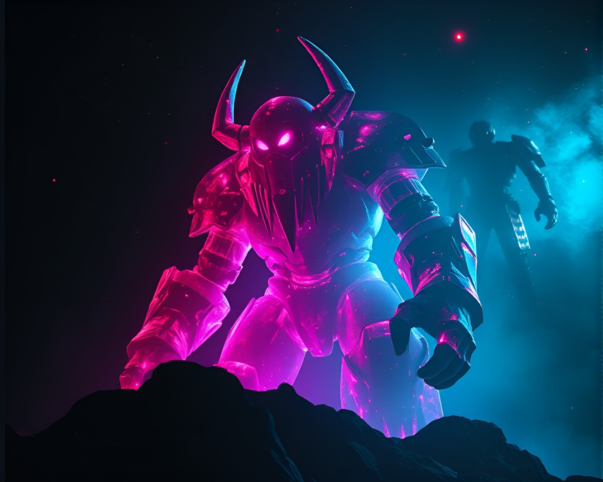 Glowing Golem in Negative Spacelight – free AI stock image