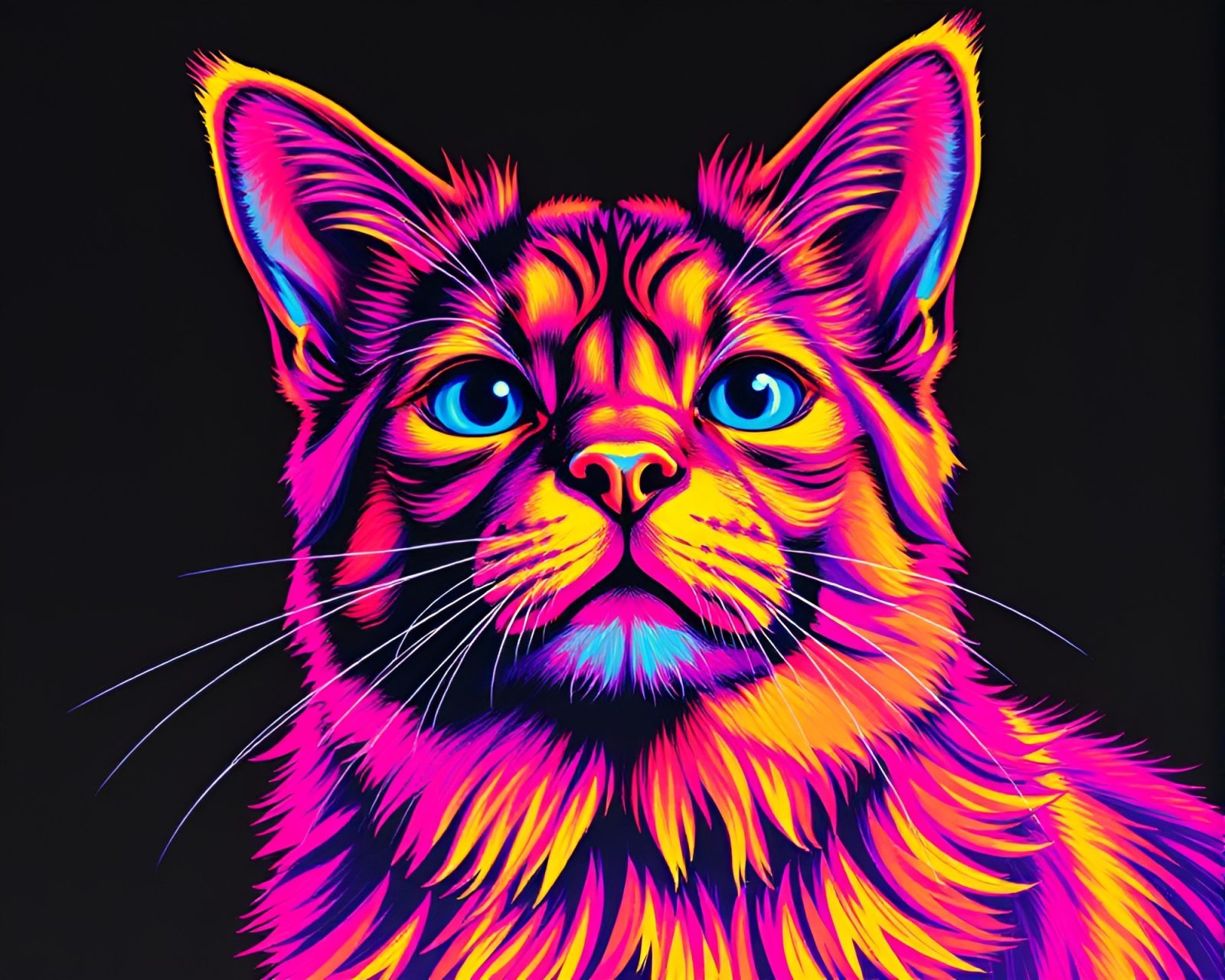 Colorful holographic pet depicted in vibrant linocut print