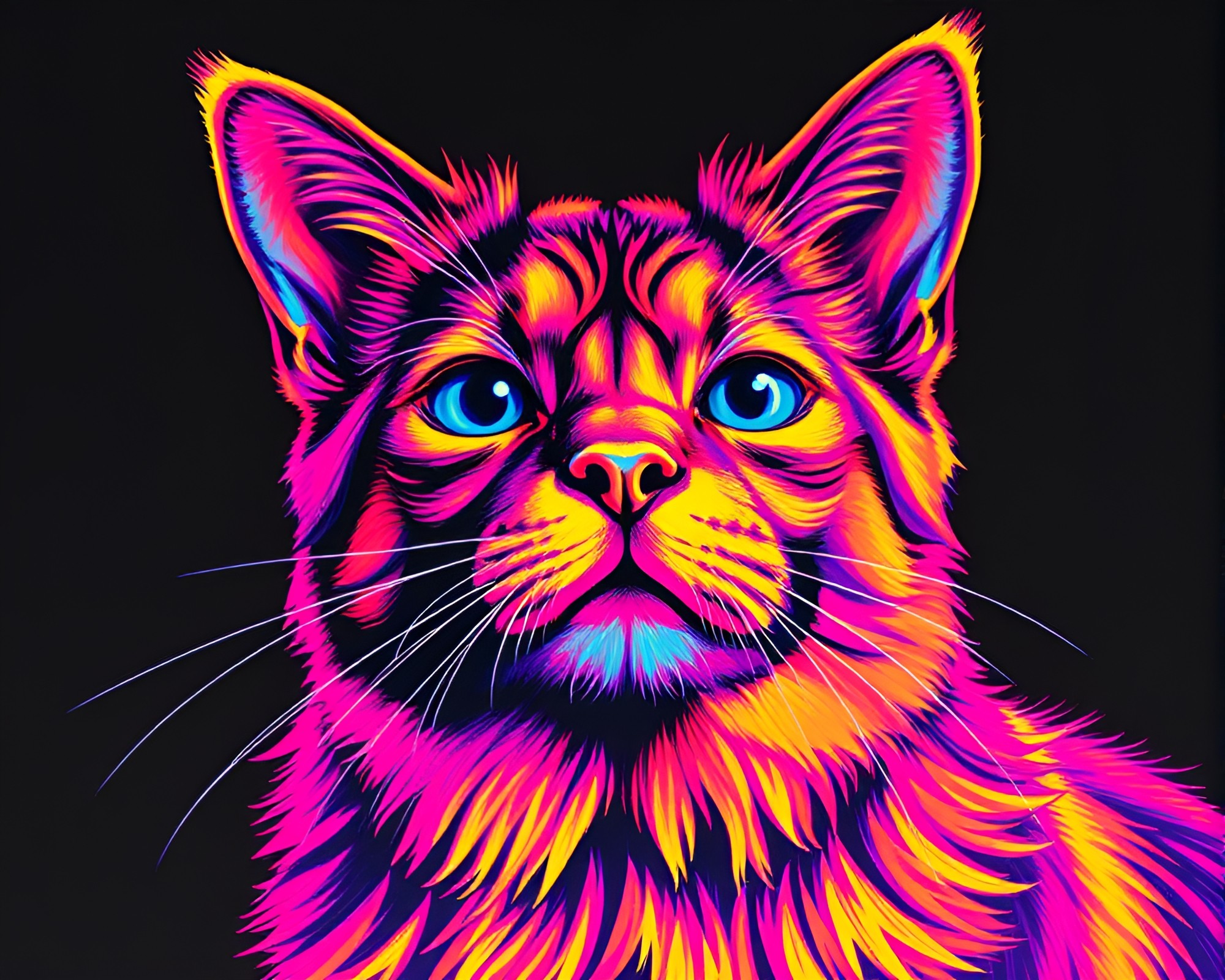 Prismatic Holographic Pet in Neon Linocut Print – free AI stock image