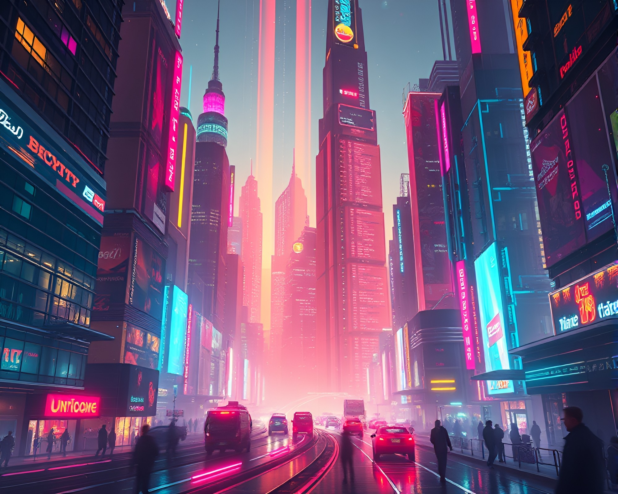 Futuristic Triadic Cityscape: Digital Art Medium Shot – free AI stock image