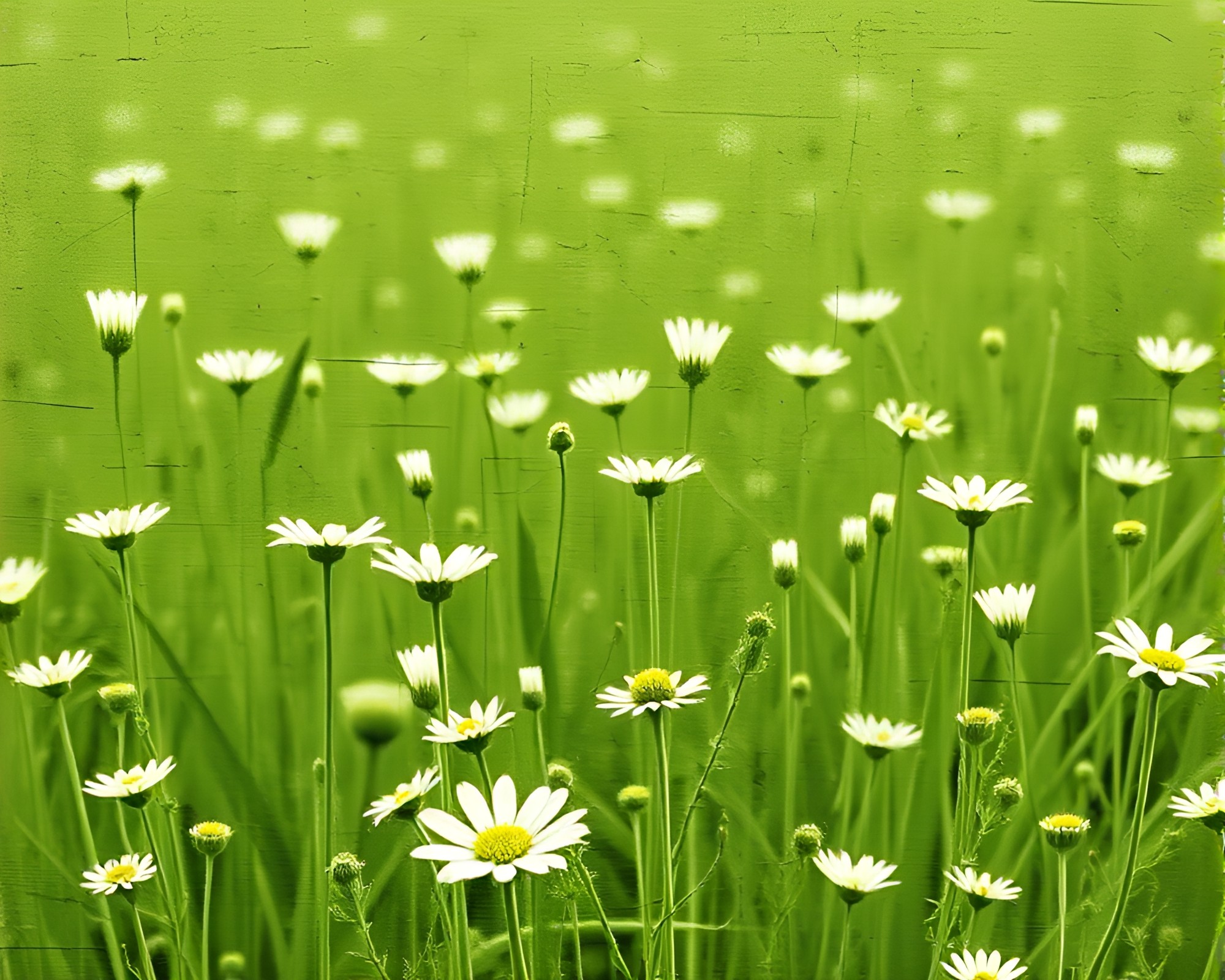 Trompe-l’oeil Monochrome Green Floral Meadow – free AI stock image