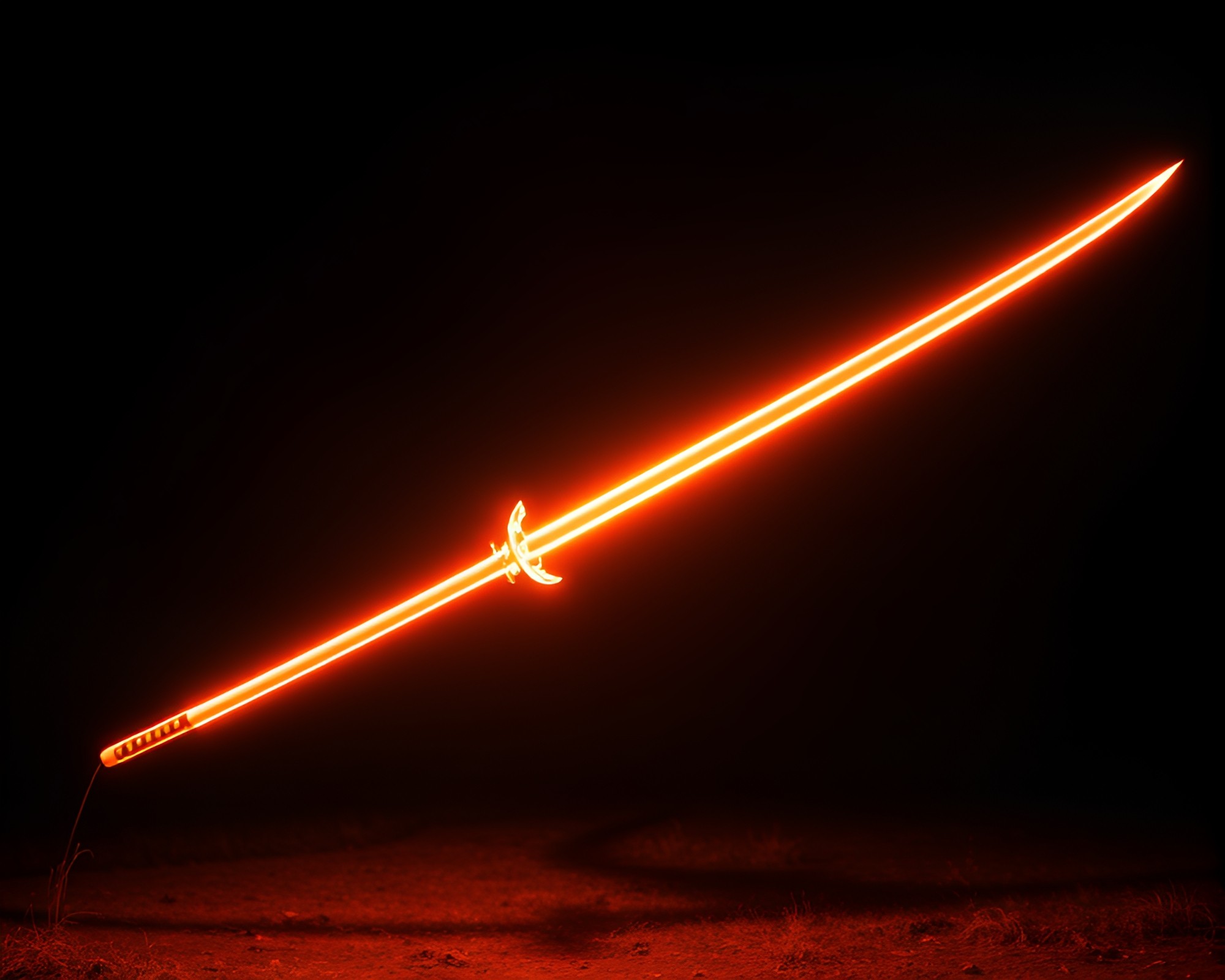 Infrared Samurai in Torchlight with Light Trails – free AI stock image
