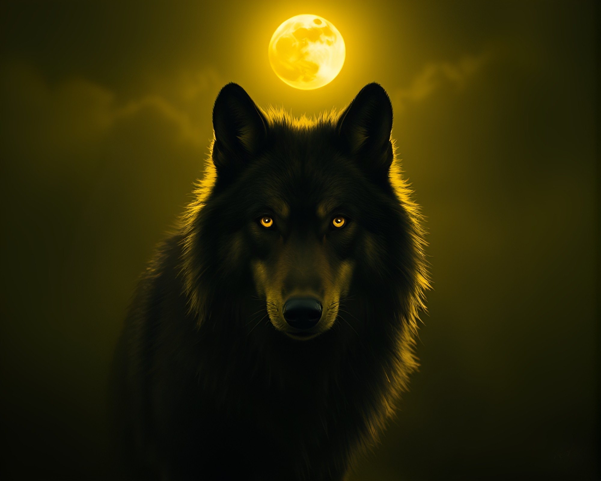 Moonlit Wolf in Neon Chiaroscuro – free AI stock image