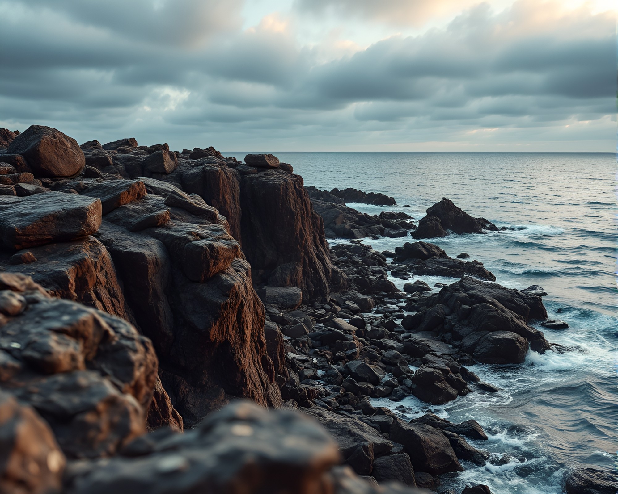 Dramatic Chiaroscuro Macro Detail of Rocky Coastline – free AI stock image