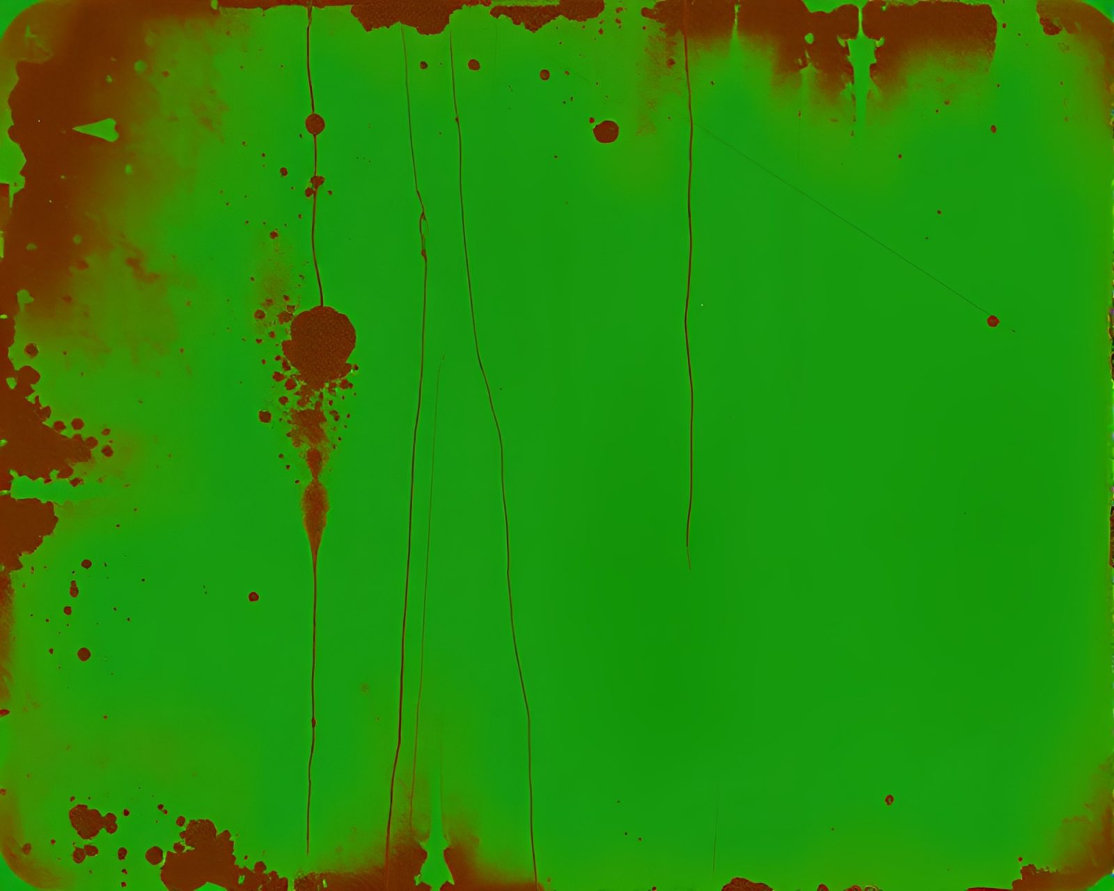 Flat design image of a stagecoach in a rainy, jungle setting with rust stains