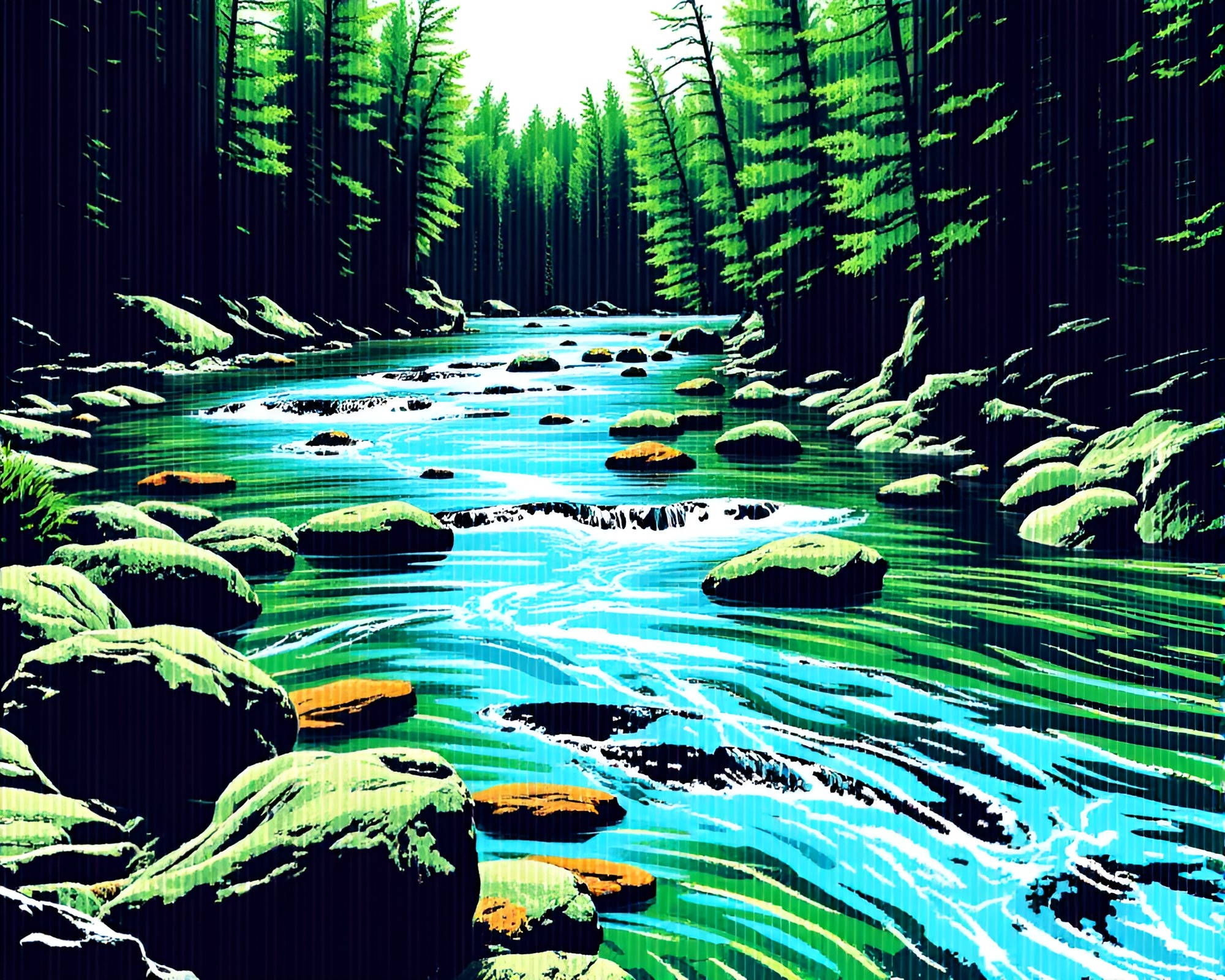 Savage River Transforms into Mesmerizing ASCII Striped Pattern – free AI stock image