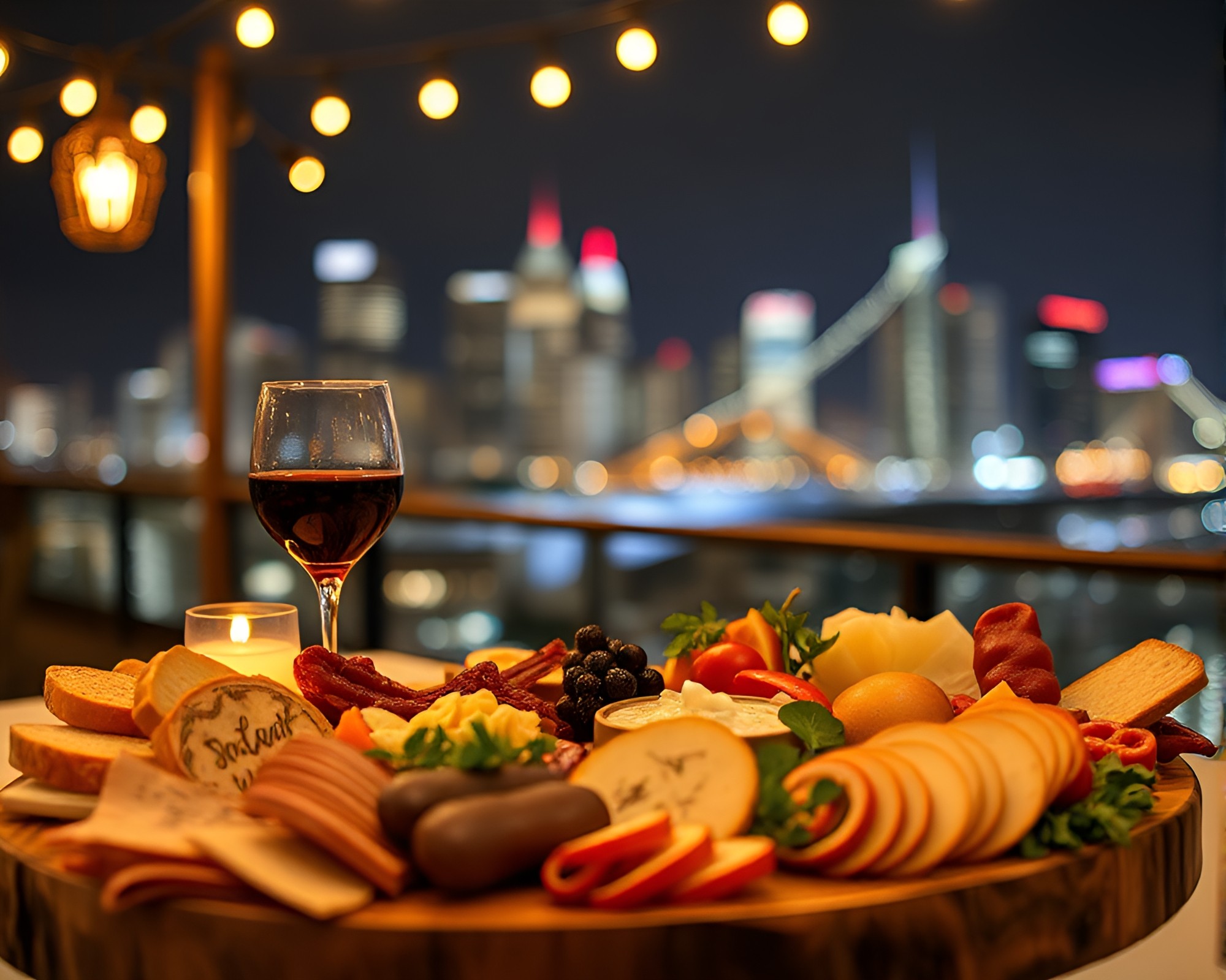 Fluid Charcuterie: City Night Embroidered Artwork – free AI stock image