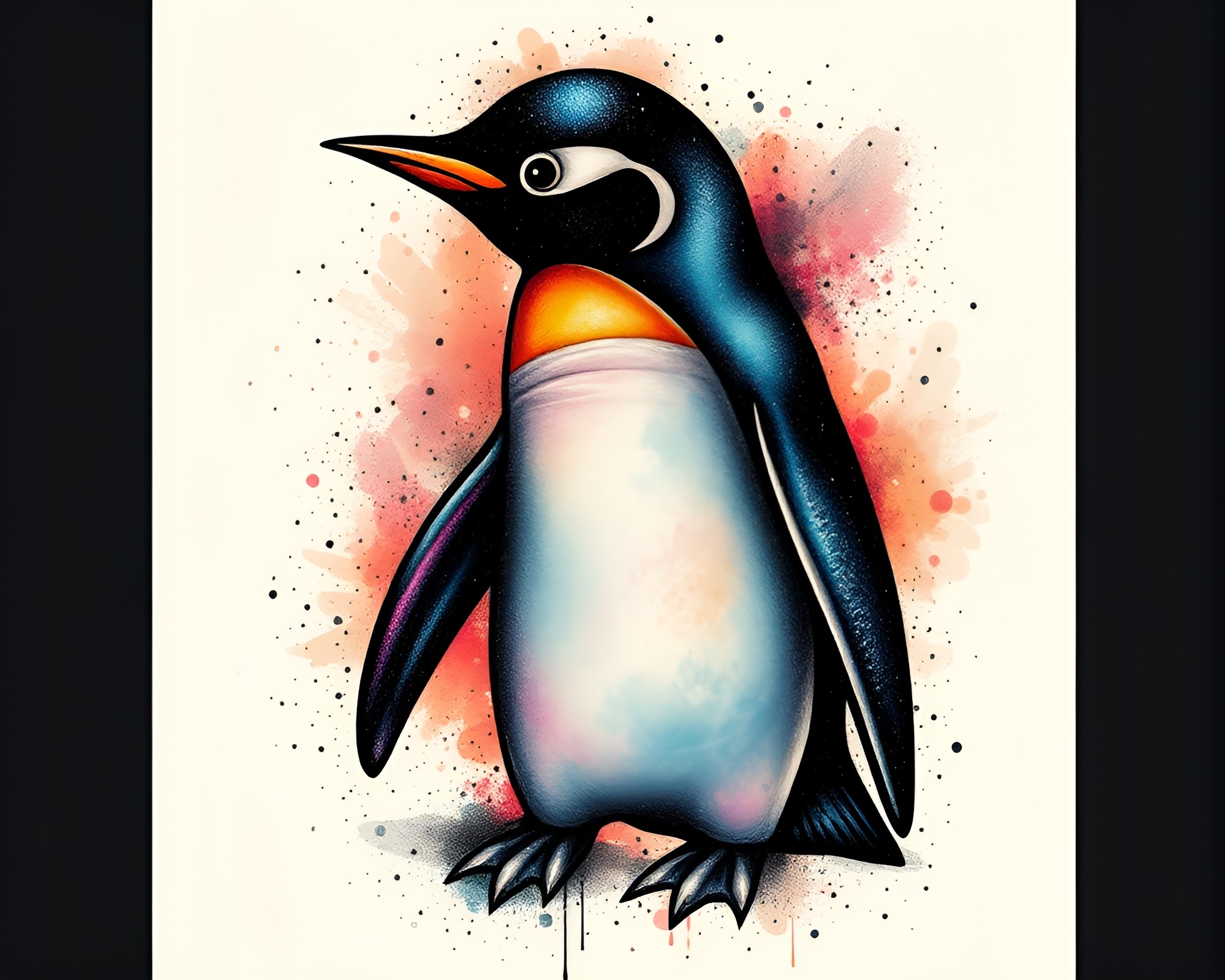 Penguin Space Odyssey Tattoo Flash Art – free AI stock image