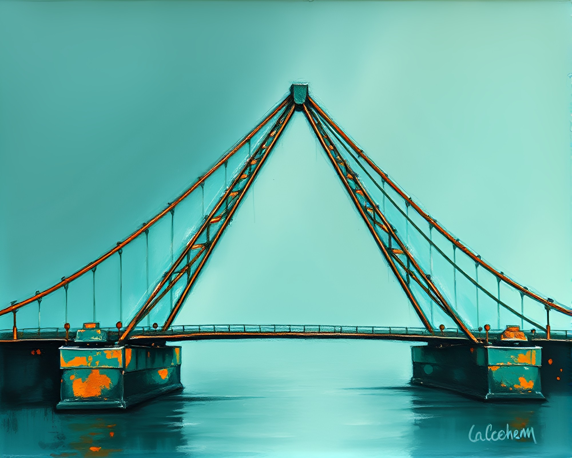 Copper Verdigris Glass Bridge Over Earth Tones – free AI stock image