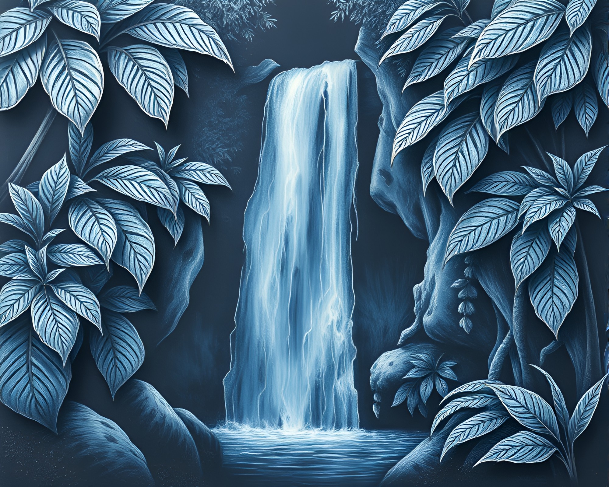 Tropical Waterfall on Chalkboard Paper Texture – free AI stock image