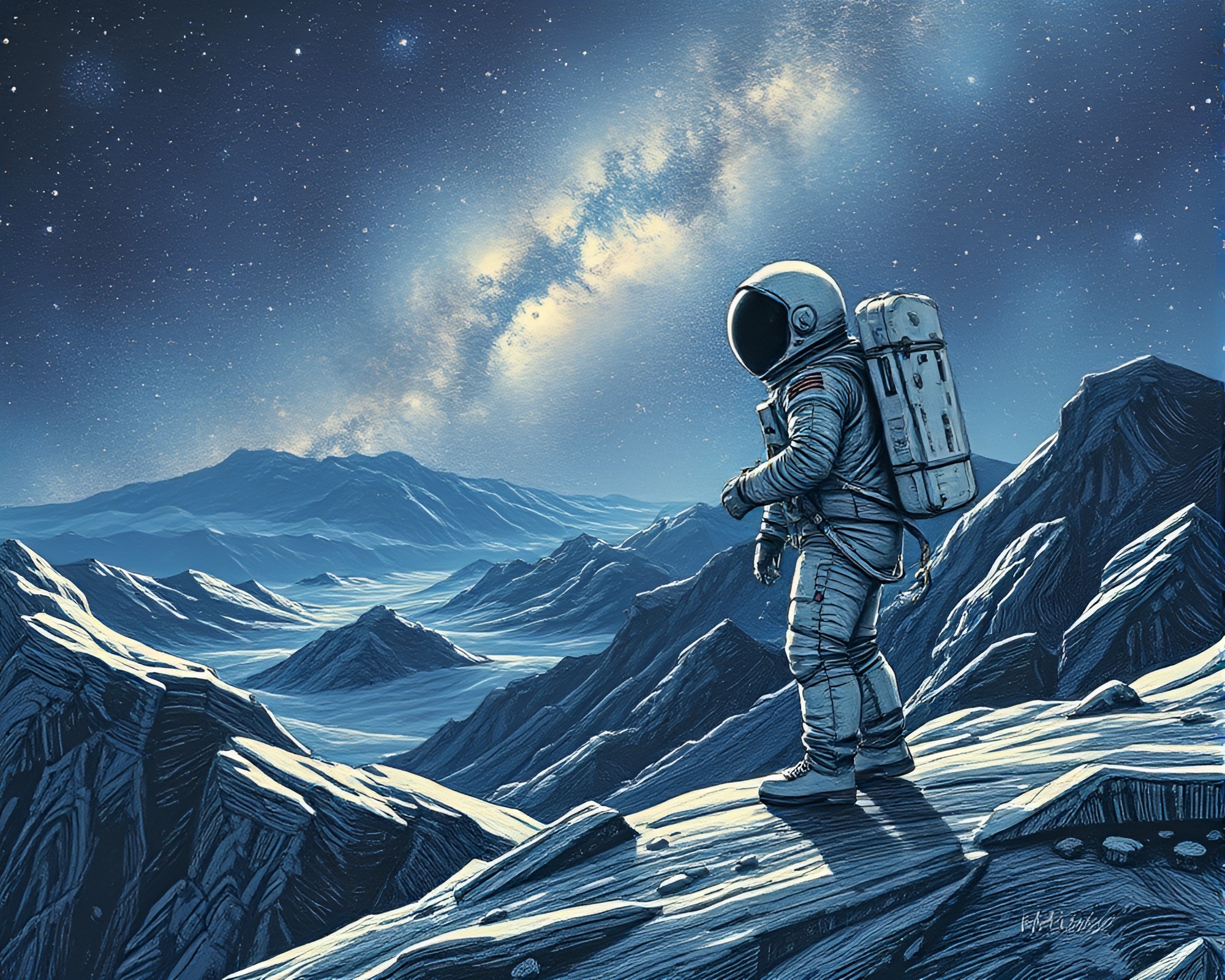 Astro Explorer in Glitchy Starlit Terrain – free AI stock image