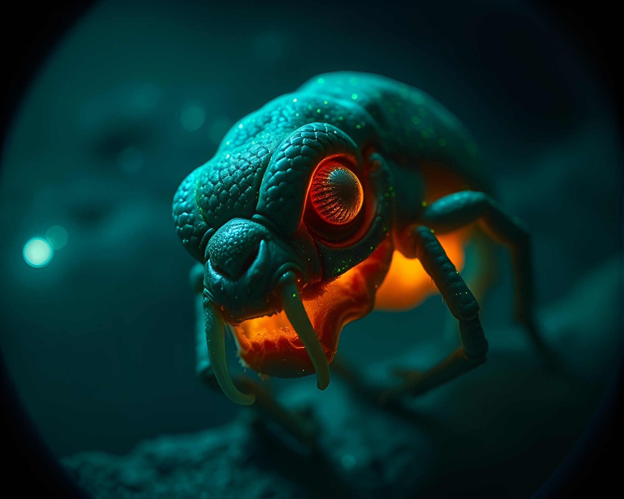 Enchanted Satyr in Bioluminescent Fisheye Garden – free AI stock image