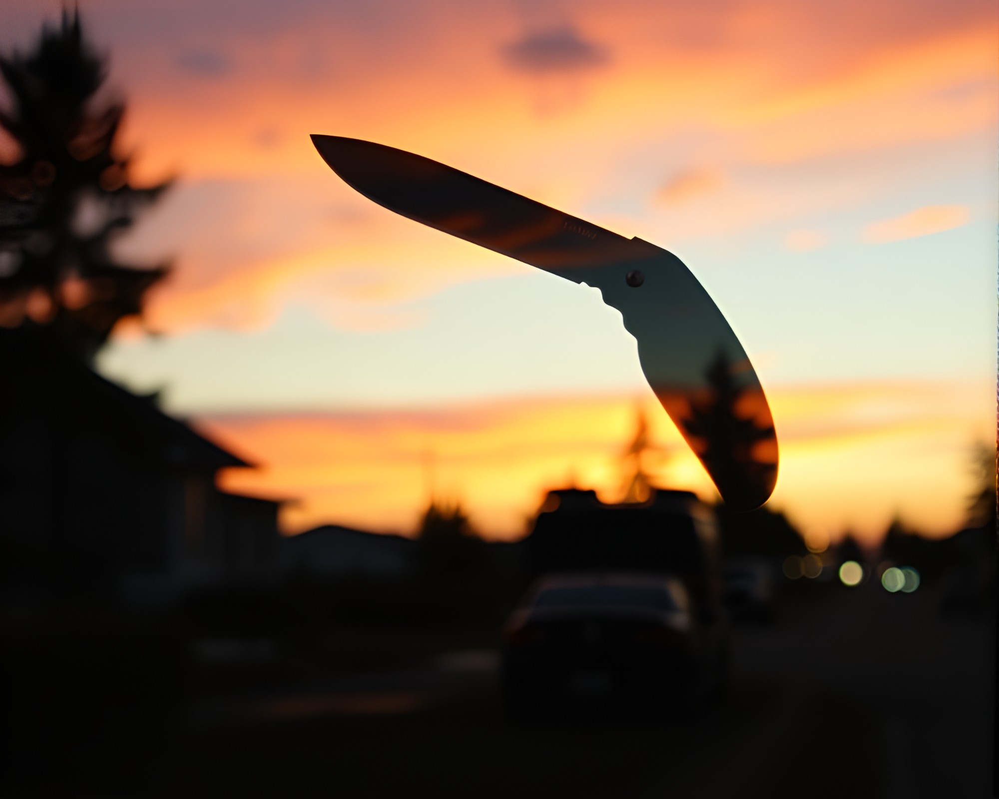 Retro Futurism Double Exposure: Rusty Pocketknife at Dusk – free AI stock image