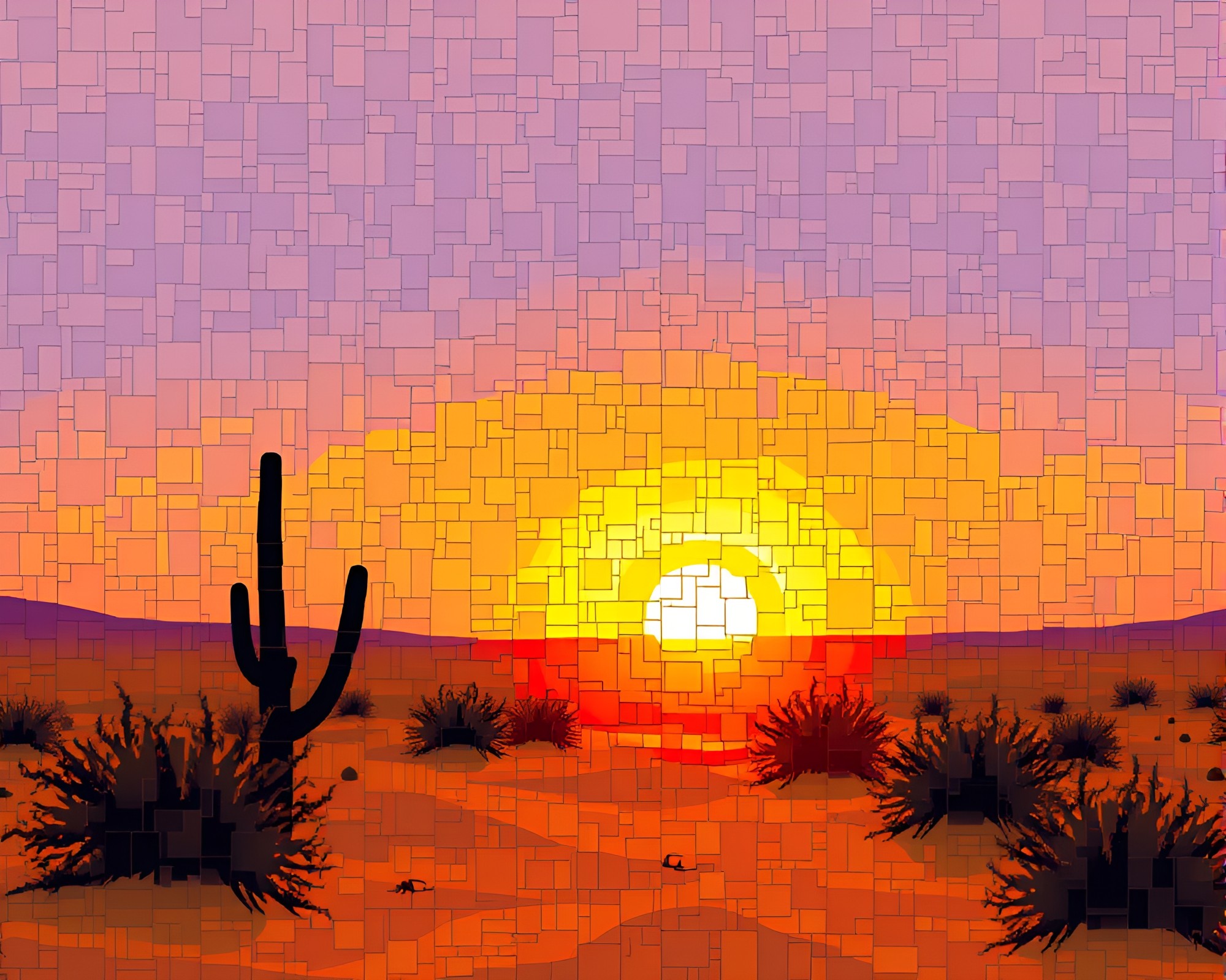 Desert Mosaic: Golden Dusk Algorithmic Art – free AI stock image
