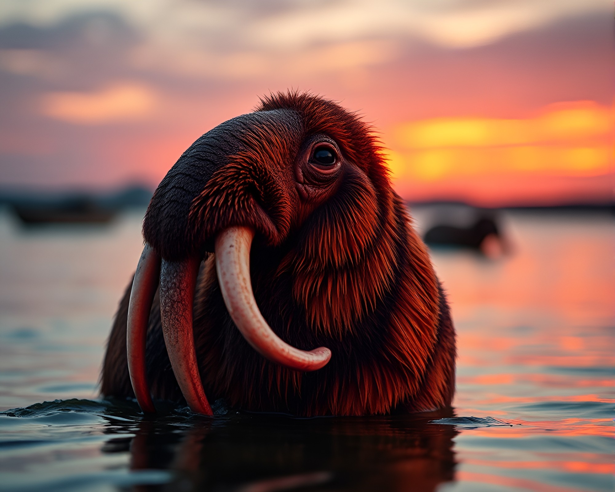 Majestic Walrus Silhouette At Sunset: Calligraphy Style Art – free AI stock image